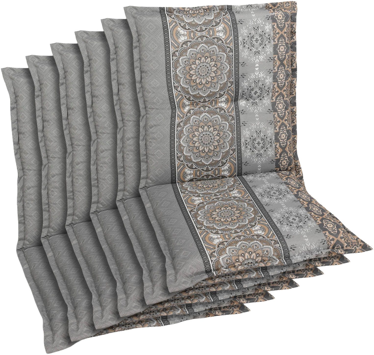 GO-DE Sesselauflage, (Spar-Set, 6 St), Ornamentstreifen grau - Maße BxLxH ca.: 50 cm x 100 cm x 7 cm