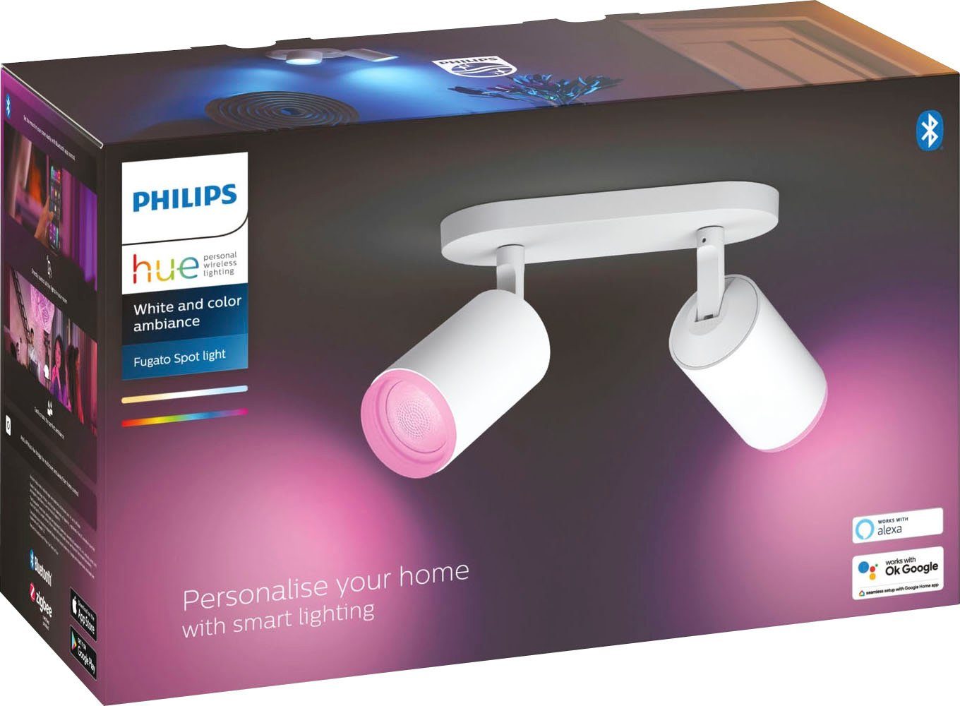 Philips Fugato, Hue Flutlichtstrahler Dimmfunktion, Leuchtmittel Farbwechsler wechselbar, LED