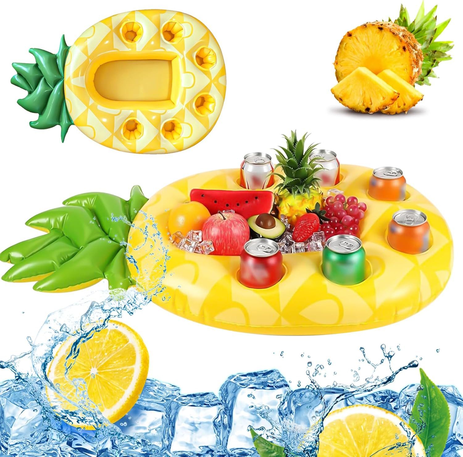 FELIXLEO Aufblasbares Bällebad Ananas Poolbar Aufblasbarer Getraenkehalter 7 Loecher Snackhalter