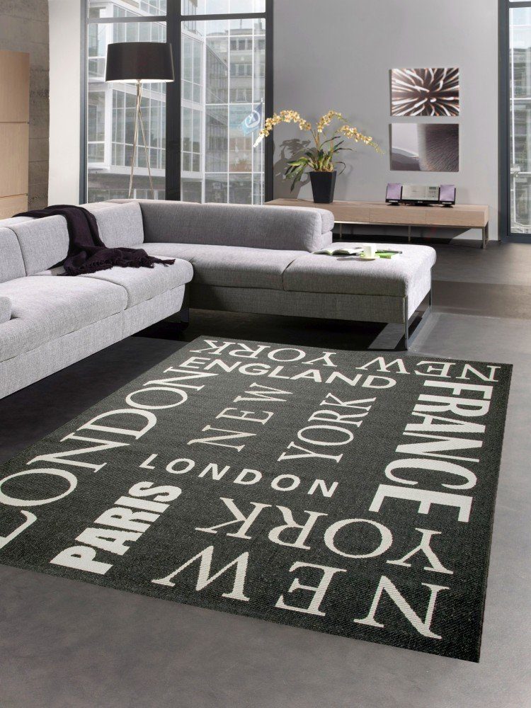 Teppich Teppich Sisal Optik Küchenläufer City New York London Paris schwarz weiss, Carpetia, rechteckig, Höhe: 8 mm