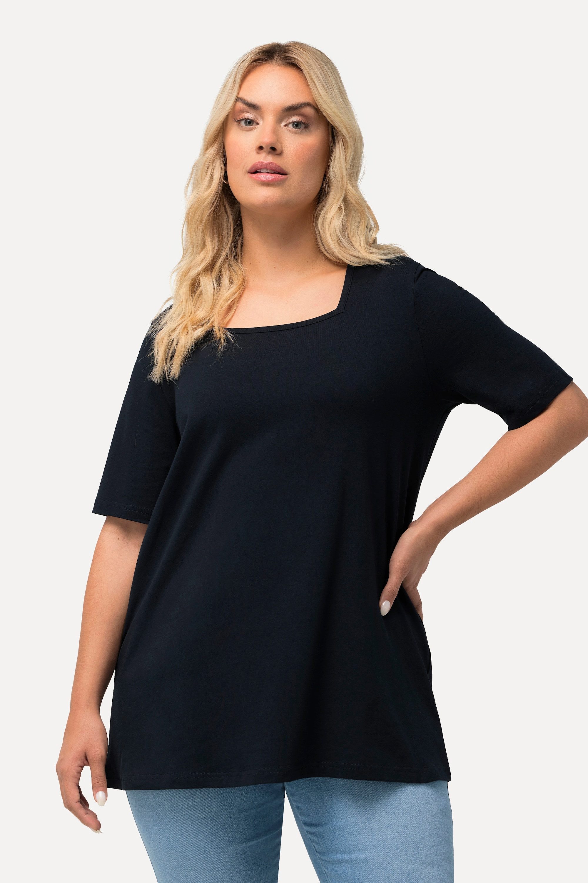 Ulla Popken T-Shirt T-Shirt A-Linie Carré-Ausschnitt günstig online kaufen