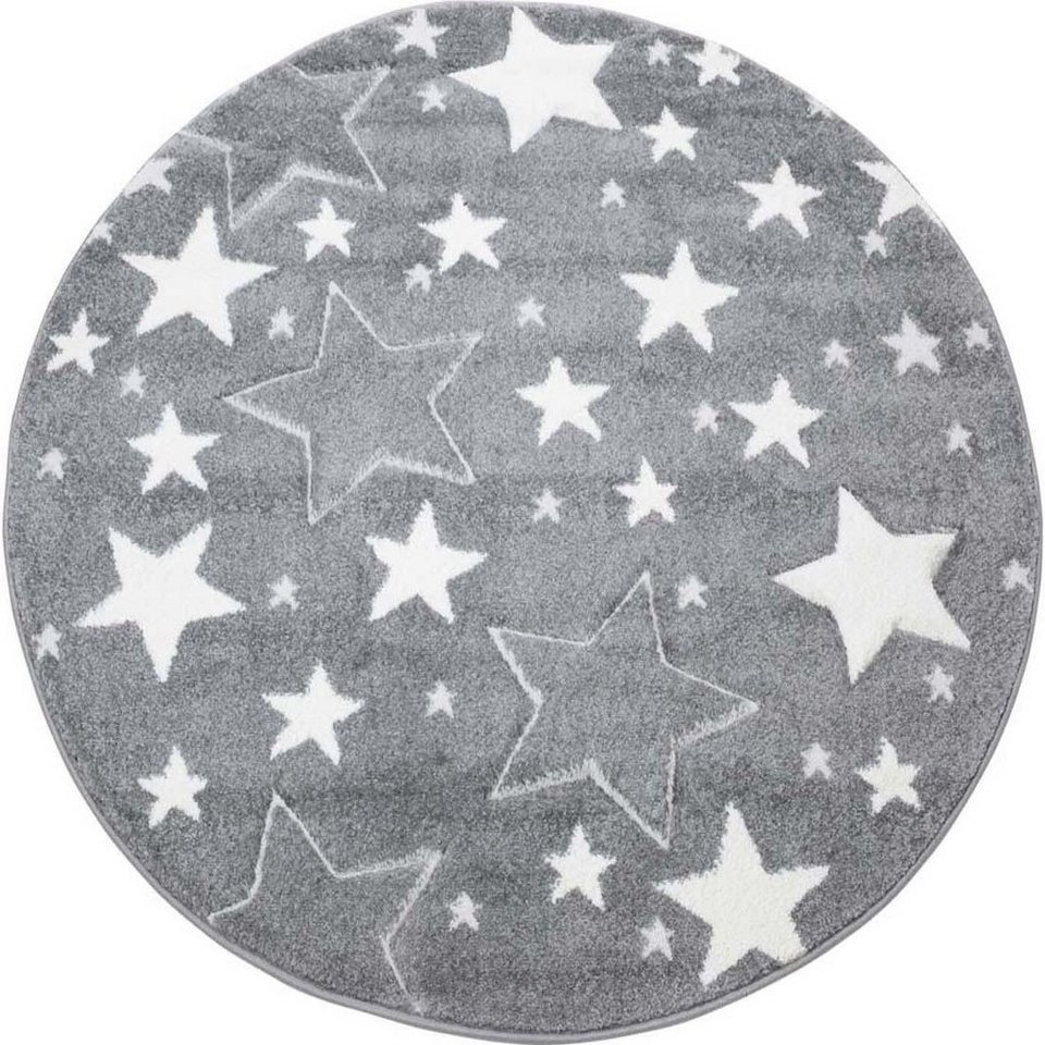 Sterne in Mint Kinderteppich Hochwertig Konturenschnitt Glanzgarn mit Mond