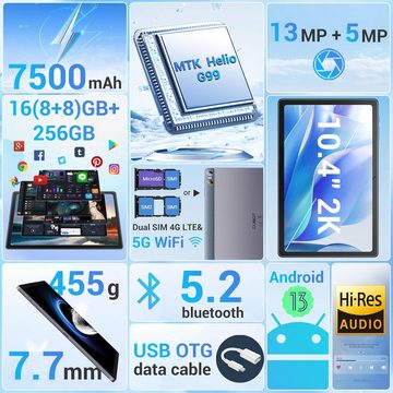 Cubot Helio G99 Octa-Core Prozessor 7500mAh Gaming BT 5.2/OTG/GPS/Type-C Tablet (10,4", 256 GB, Android 13, 4G LTE Dual SIM/5G WiFi, Leistungsstarkes Multimedia-Gerät für unterwegs)