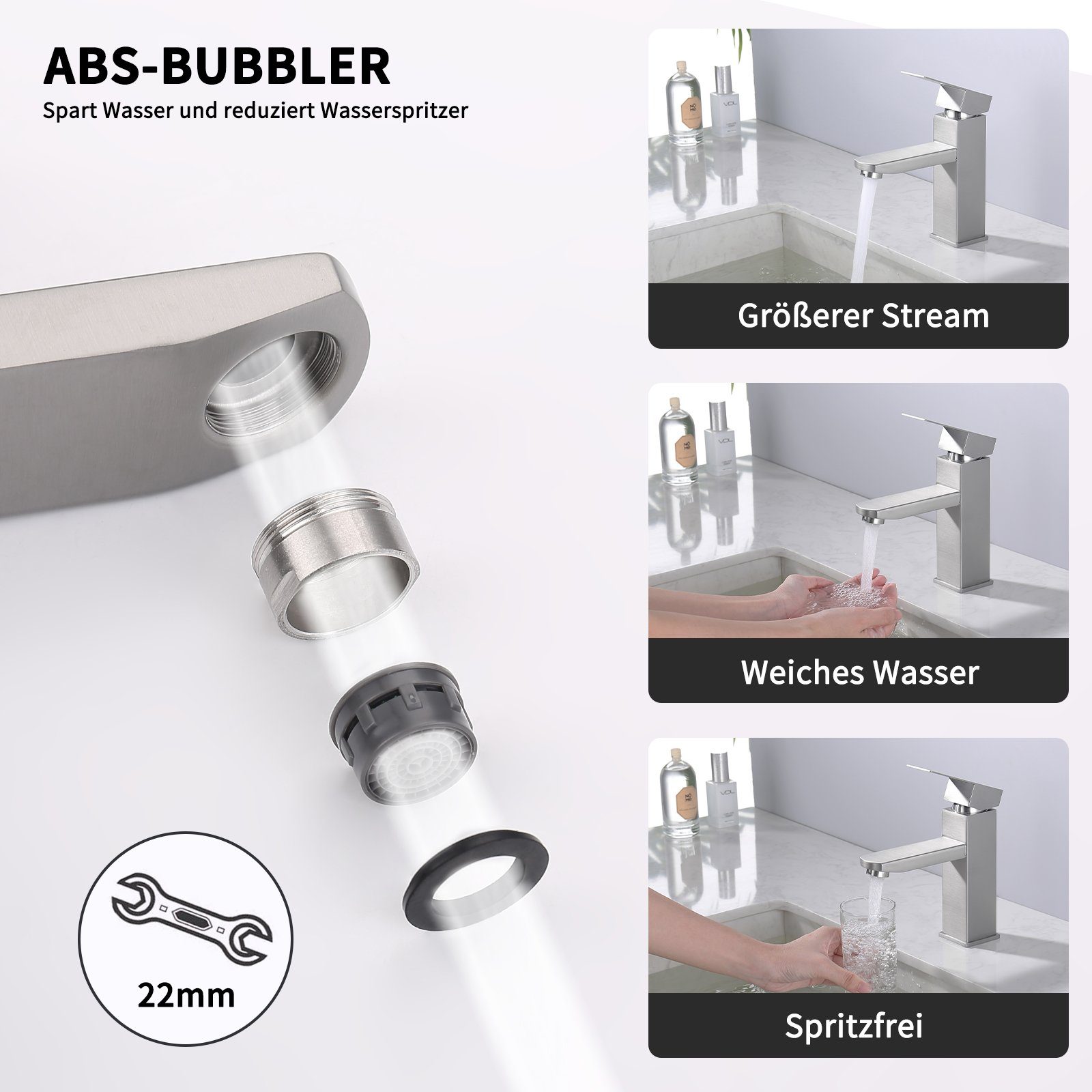 HOMELODY Waschtischarmatur waschbecken Wasserhahn Bad Badarmatur Armatur Mischbatterie (Badezimmer armaturen, Waschbeckenhahn) waschtischarmatur für aufsatzbecken,Gebürstet