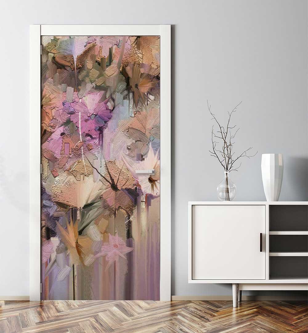MyMaxxi Dekorationsfolie Türtapete Rosa abstrakt gemalte Blüten Türbild Türaufkleber Folie