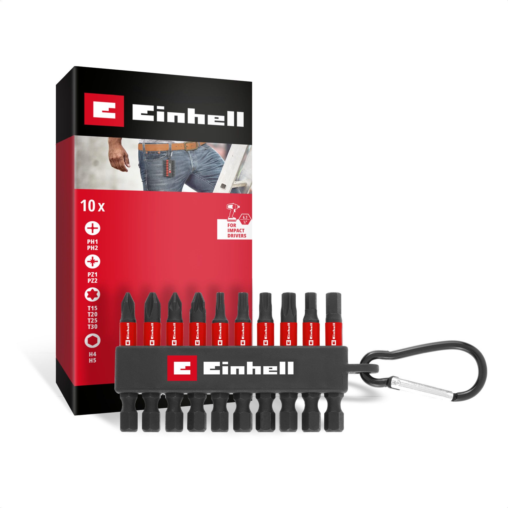 Einhell Bit-Set, 10-St., Original Einhell Impact-Bit-Set 10-tlg. (50-mm-Bits PH/PZ/T/H, S2-Stah