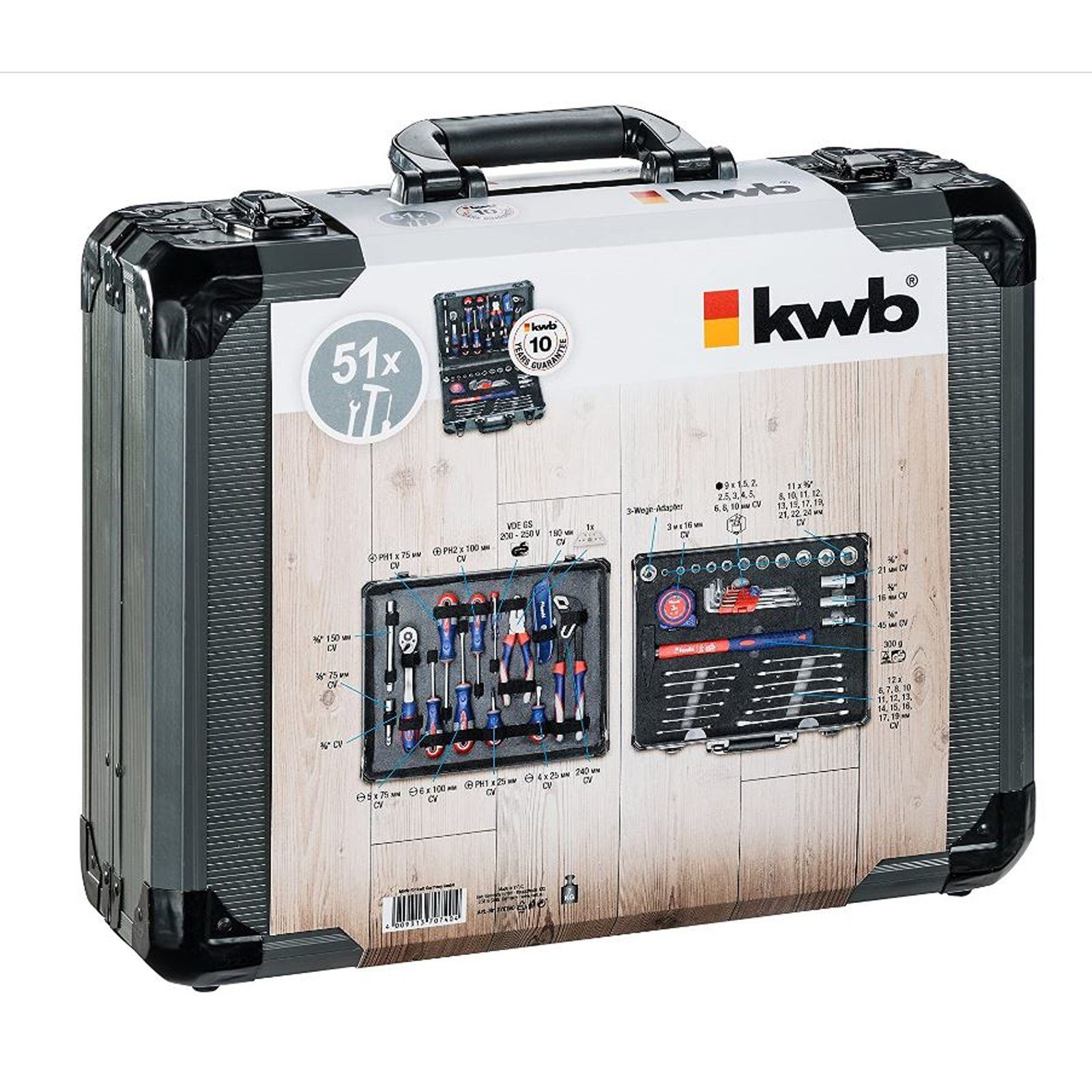 kwb Werkzeugset kwb Werkzeug-Koffer inkl. Werkzeug-Set, gefüllt, robust, 51-teilig, (Set)