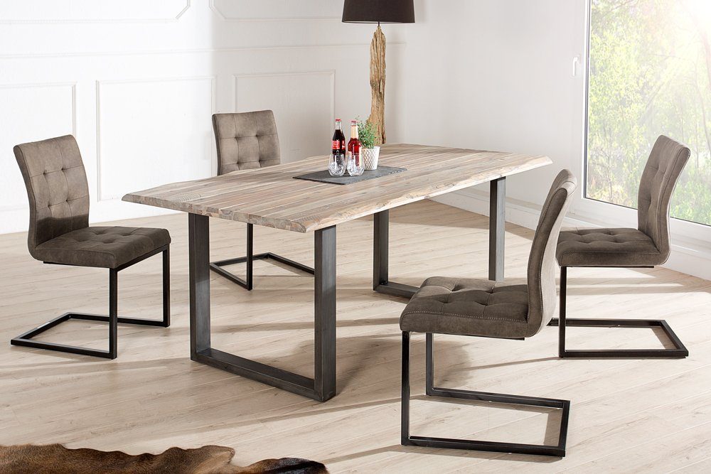 riess-ambiente Freischwinger OXFORD antik / · · Esszimmer Microfaser Metall · schwarz, Industrial taupe Design