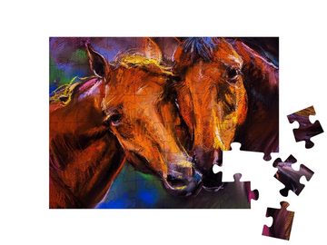 puzzleYOU Puzzle Pastellporträt: Ein Pferdepaar, 48 Puzzleteile, puzzleYOU-Kollektionen Ölbilder