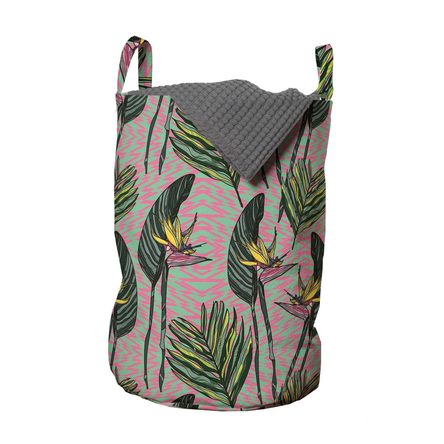 Tropisch Tropic Wäschekorb mit Paradiesvogel Waschsalons, Wäschesäckchen Griffen Kordelzugverschluss für Abakuhaus