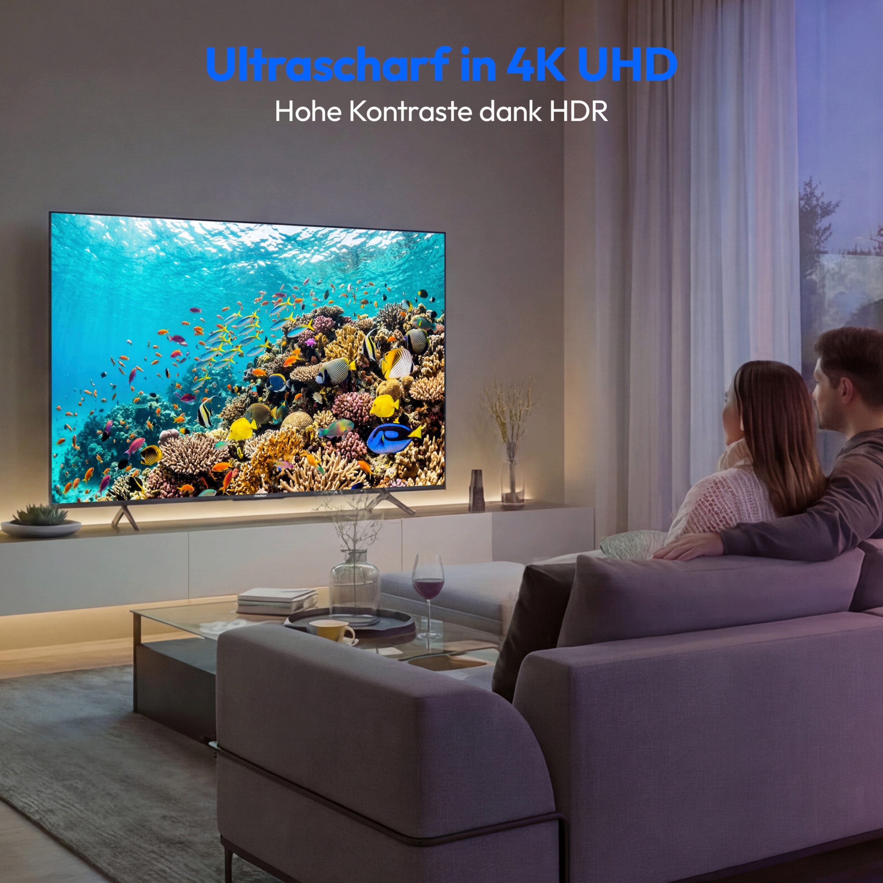 MEDION LIFE MD 865602 QLED Smart-TV (2026), 163,9 cm (65") Ultra HD Display, HDR, Dolby Vision®, MEMC, Bluetooth®, PVR ready, HBO Max, MagentaTV, NETFLIX, Prime Video, Disney+, DAZN, Paramount+ App, VIDAA App Store, Dolby Atmos® schwarz