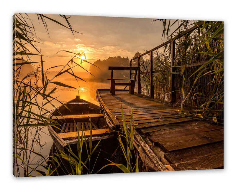 Pixxprint Leinwandbild »Bootssteg am See bei Sonnenuntergang«, Wanddekoration (1 St), Leinwandbild fertig bespannt, inkl. Zackenaufhänger