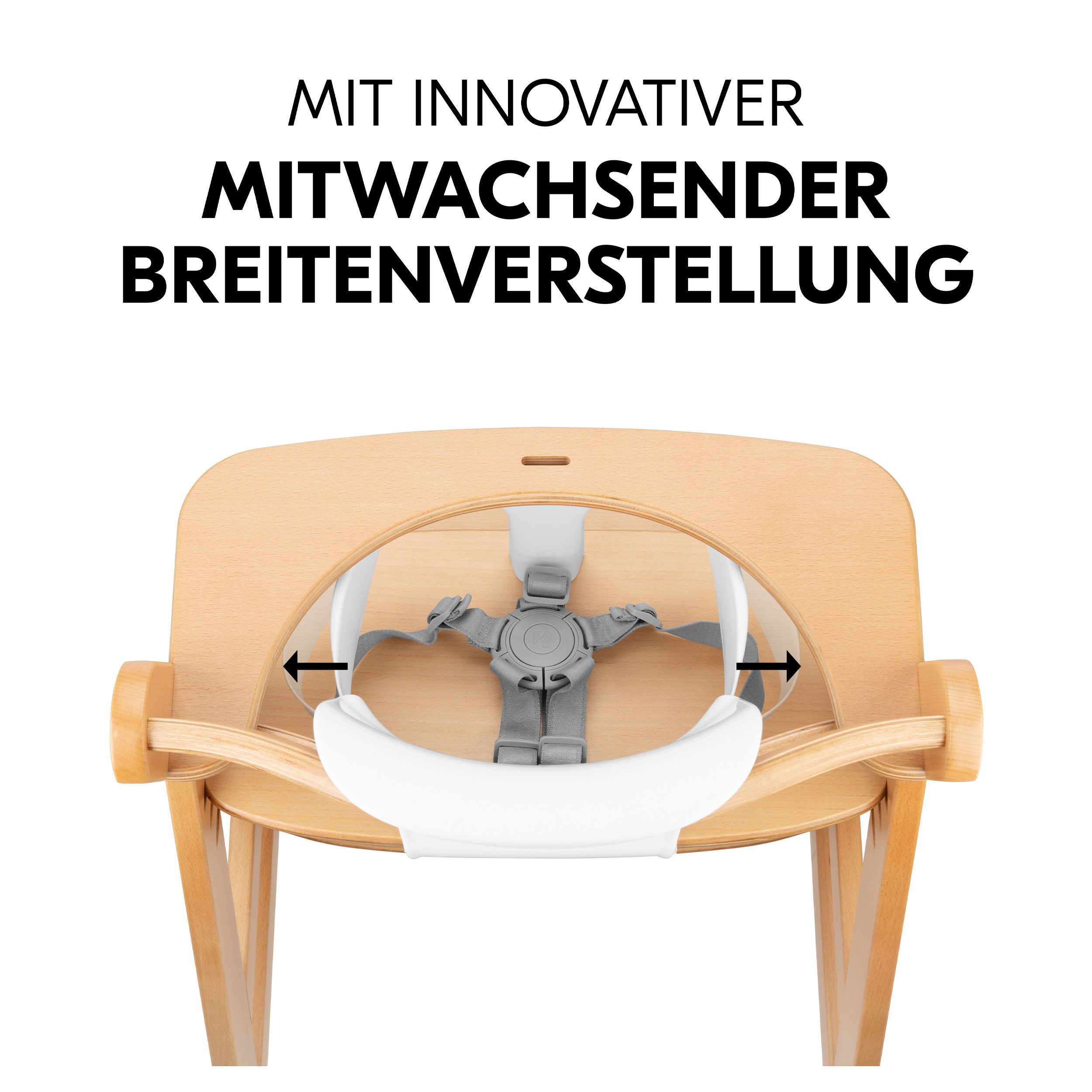 Hauck Hochstuhl Alpha Plus Set - Natur, Mitwachsender Holz Kinderhochstuhl mit Essbrett Click Tray & Baby-Sitz