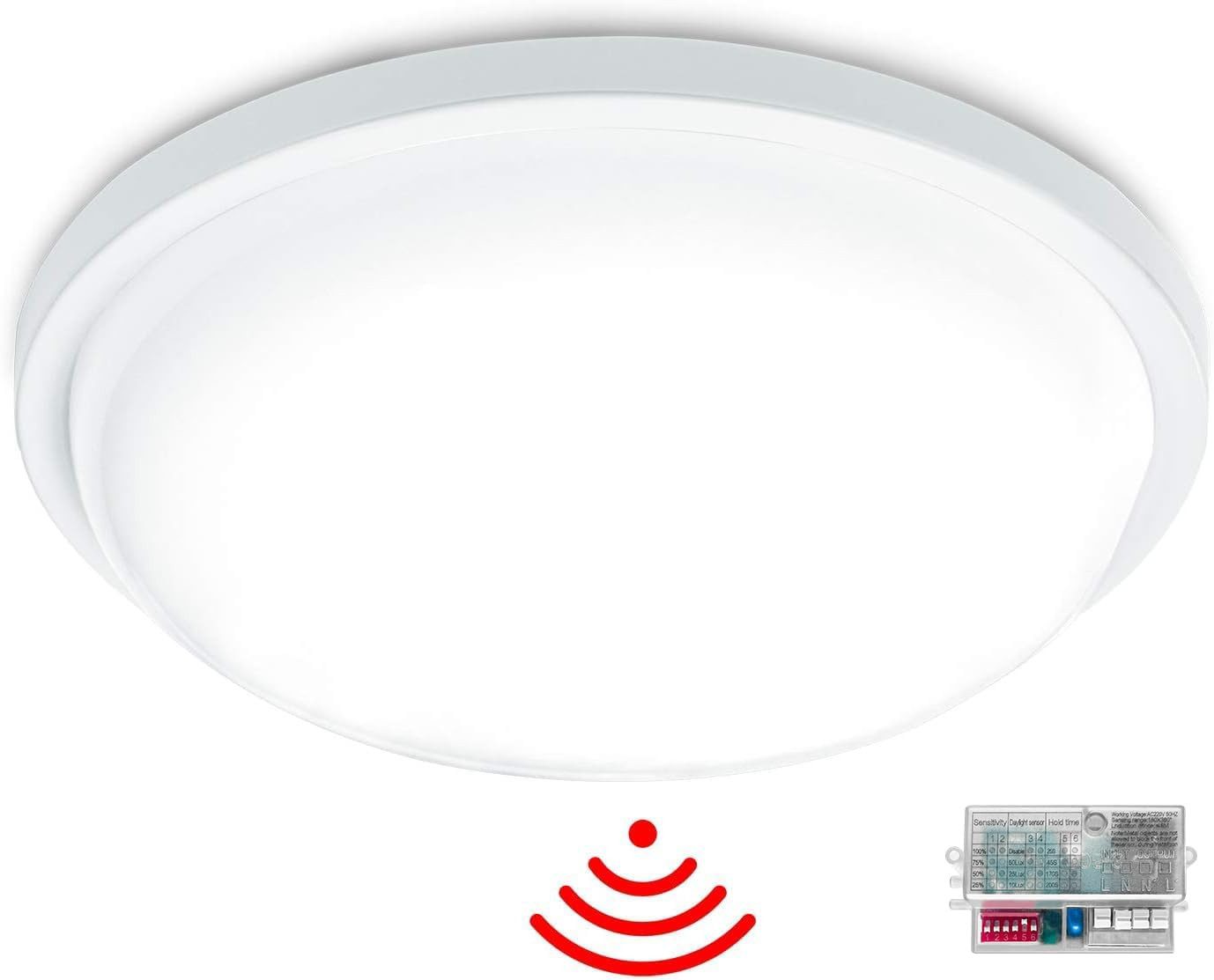 FIVMEN LED Deckenleuchte Deckenlampe 15W/24W Wandleuchte mit Bewegungsmelder, LED fest integriert, Kaltweiß/Warmweiß, Rund/Eckig