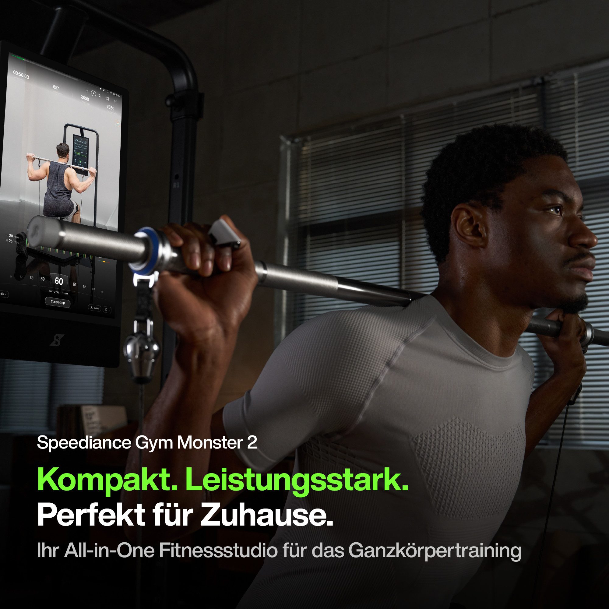 SPEEDIANCE Kraftstation Gym Monster 2, verbessertes KI-gesteuertes All-in-One Home Gym, Multifunktionale Smith-Maschine, Ganzkörper-Krafttrainingsgerät