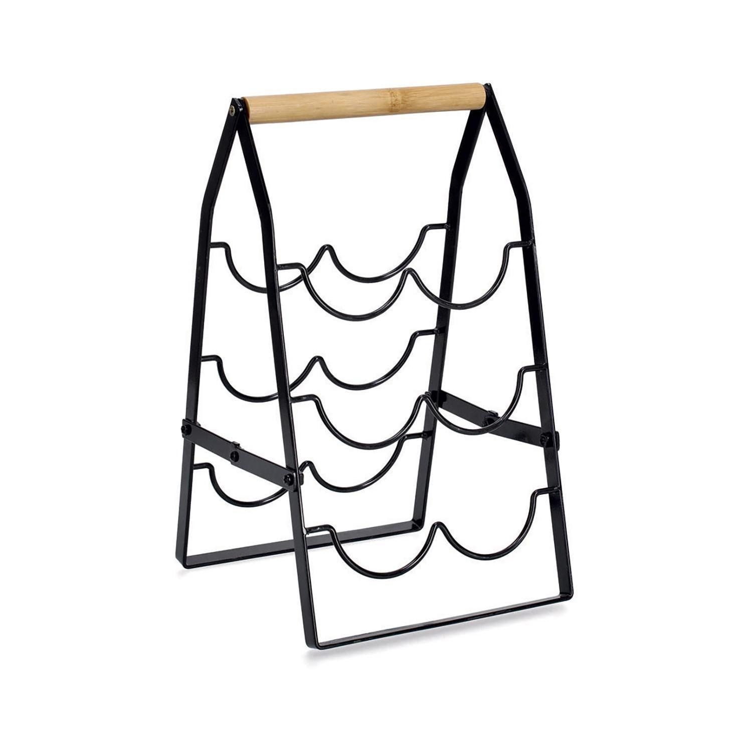 Zeller Present Weinregal VINTO, Schwarz, Braun, 1-tlg., klappbar, Platz für 6 Flaschen, mit Holzgriff, B 22 x H 37,5 x T 22 cm