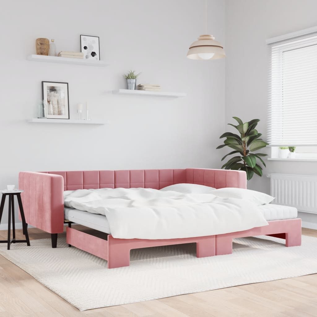 vidaXL Bett, Tagesbett Ausziehbar mit Matratzen Rosa 100x200 cm Samt günstig online kaufen