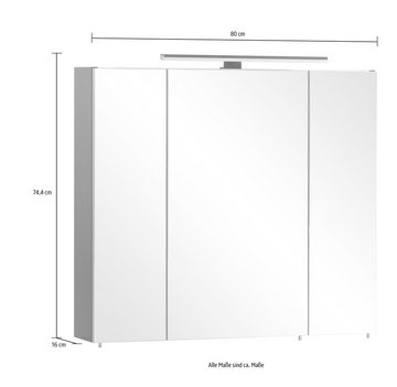 Schildmeyer Badezimmerspiegelschrank Malte Breite 80,0 cm Mit LED-Leuchte und Schalterbox, Scharniere mit Softclose-Funktion