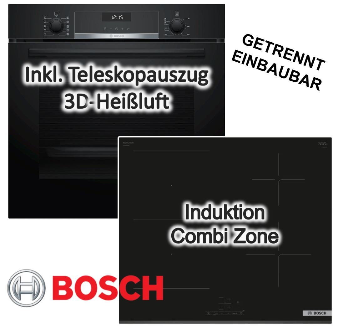 BOSCH Backofen-Set EcoCleanDirect Teleskop + Induktionskochfeld PowerBoost autark 60 cm