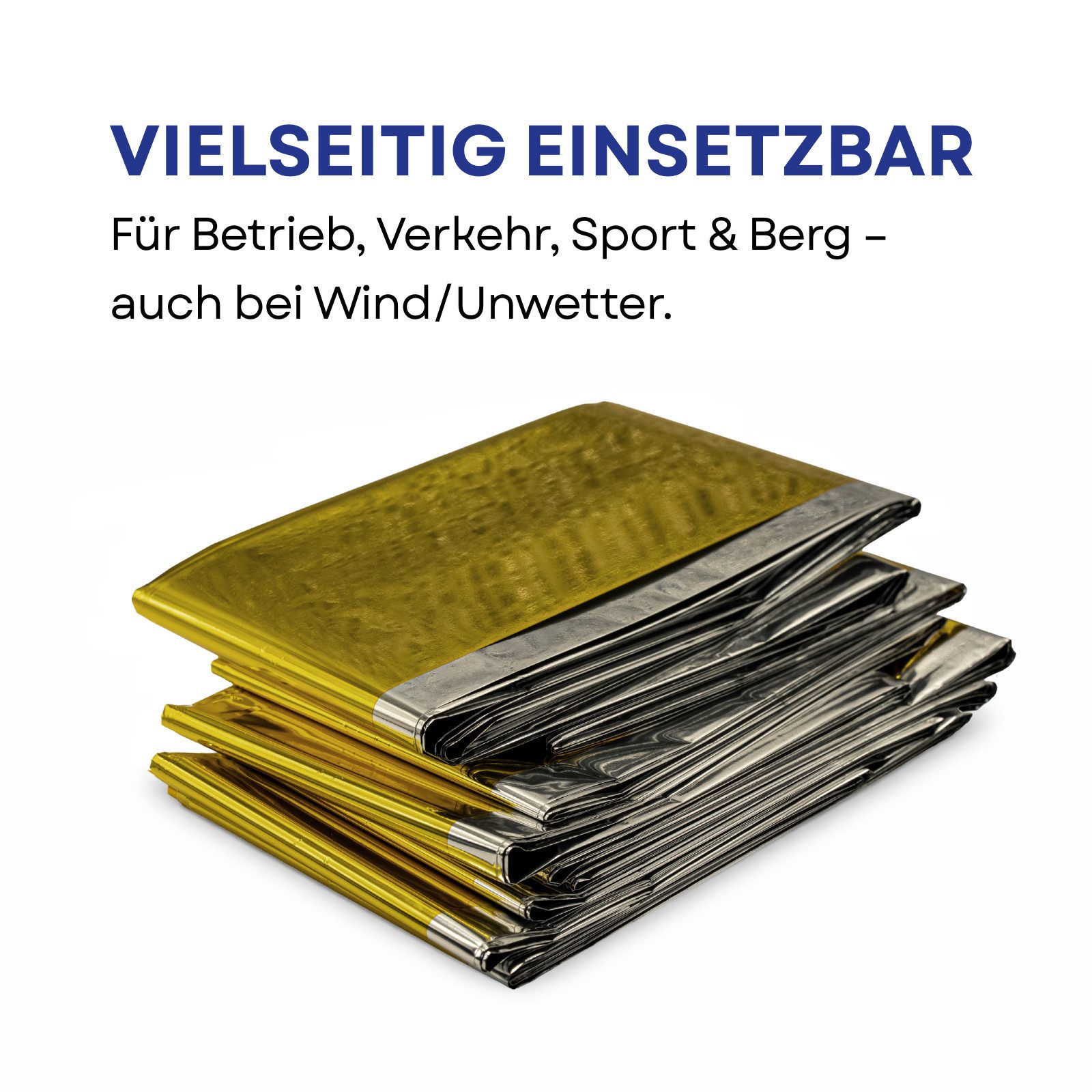 FIRST AID ONLY® Erste-Hilfe-Set Rettungsdecke (10er-Pack), Wärmedecke Gold/Silber (160cm x 210cm), (Vorteilspack), Alubedampfte Polyesterfolie reflektiert 80% der Körperwärme
