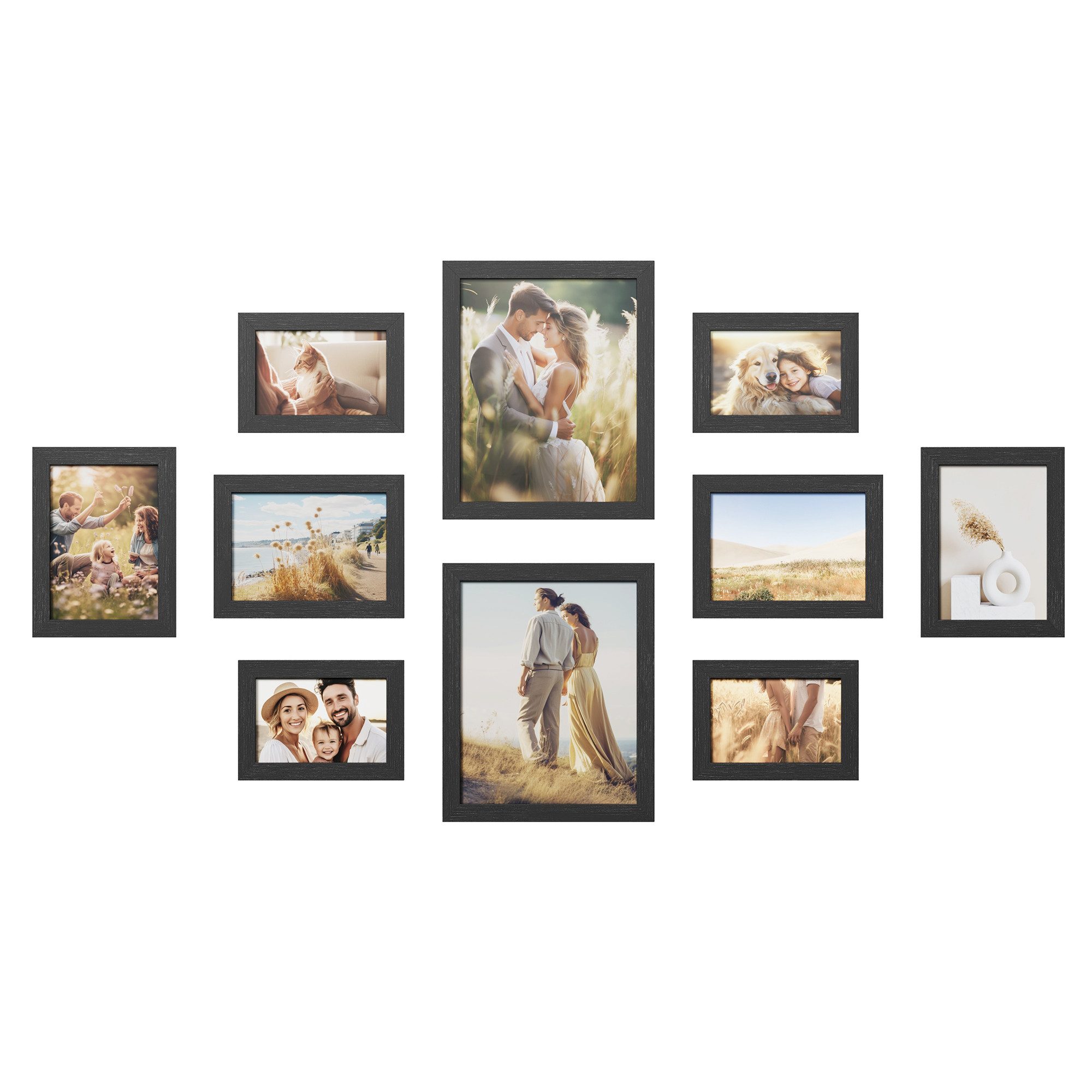 SONGMICS Bilderrahmen-Set Fotorahmen, 10er Set, Kunststoffscheibe, MDF, für 2 in 20 x 25 cm, 4 in 13 x 18 cm, 4 in 10 x 15 cm