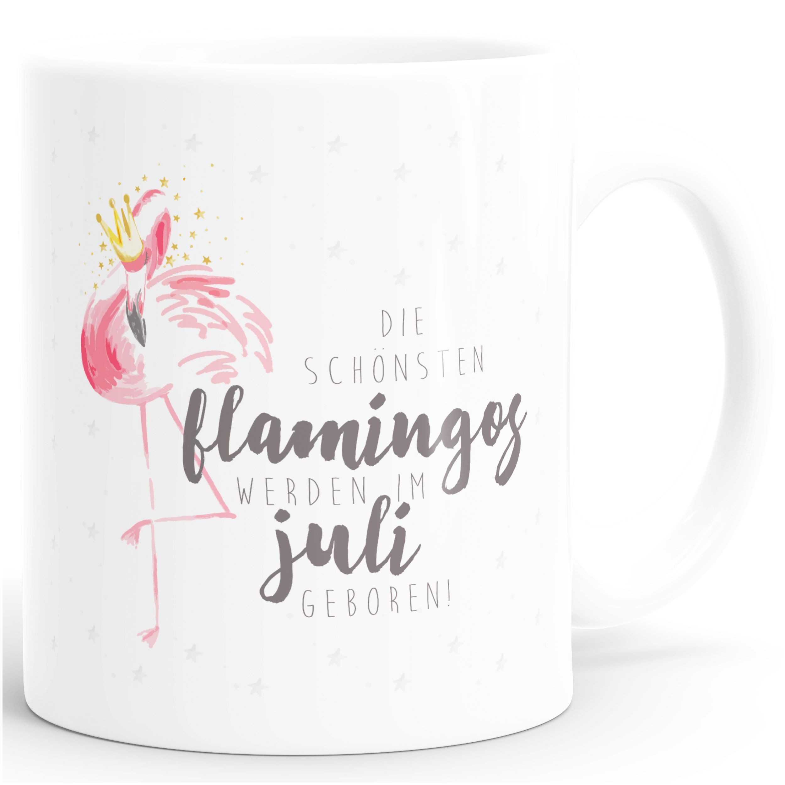 MoonWorks Tasse Geschenk-Tasse Flamingo Krone die schönsten Flamingos werden im Juli, Keramik