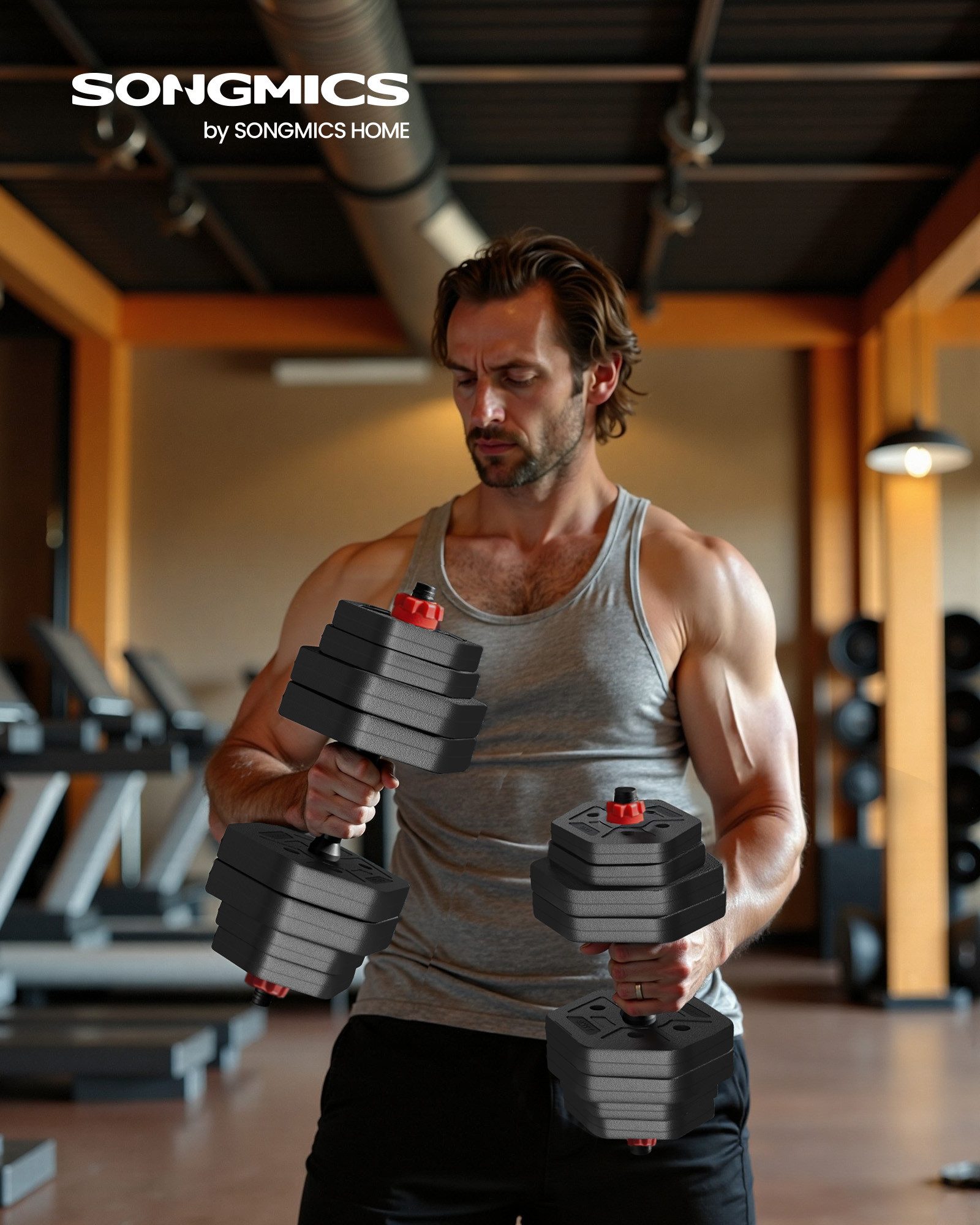 SONGMICS Hantel-Set Hanteln mit Verbindungsstange, Hexagon, Kurzhantelset, für Workout, Fitnesstraining, Gewichtheben für Zuhause, Fitnessstudio