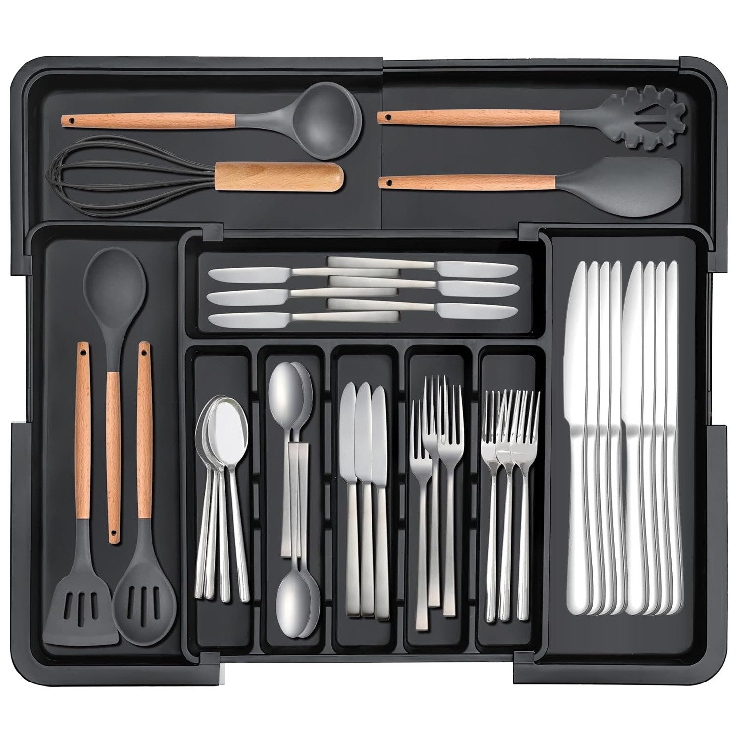 OSTWOLKE Besteckeinsatz Erweiterbarer Besteckkasten für Schubladen für Löffel/Gabeln/Messer