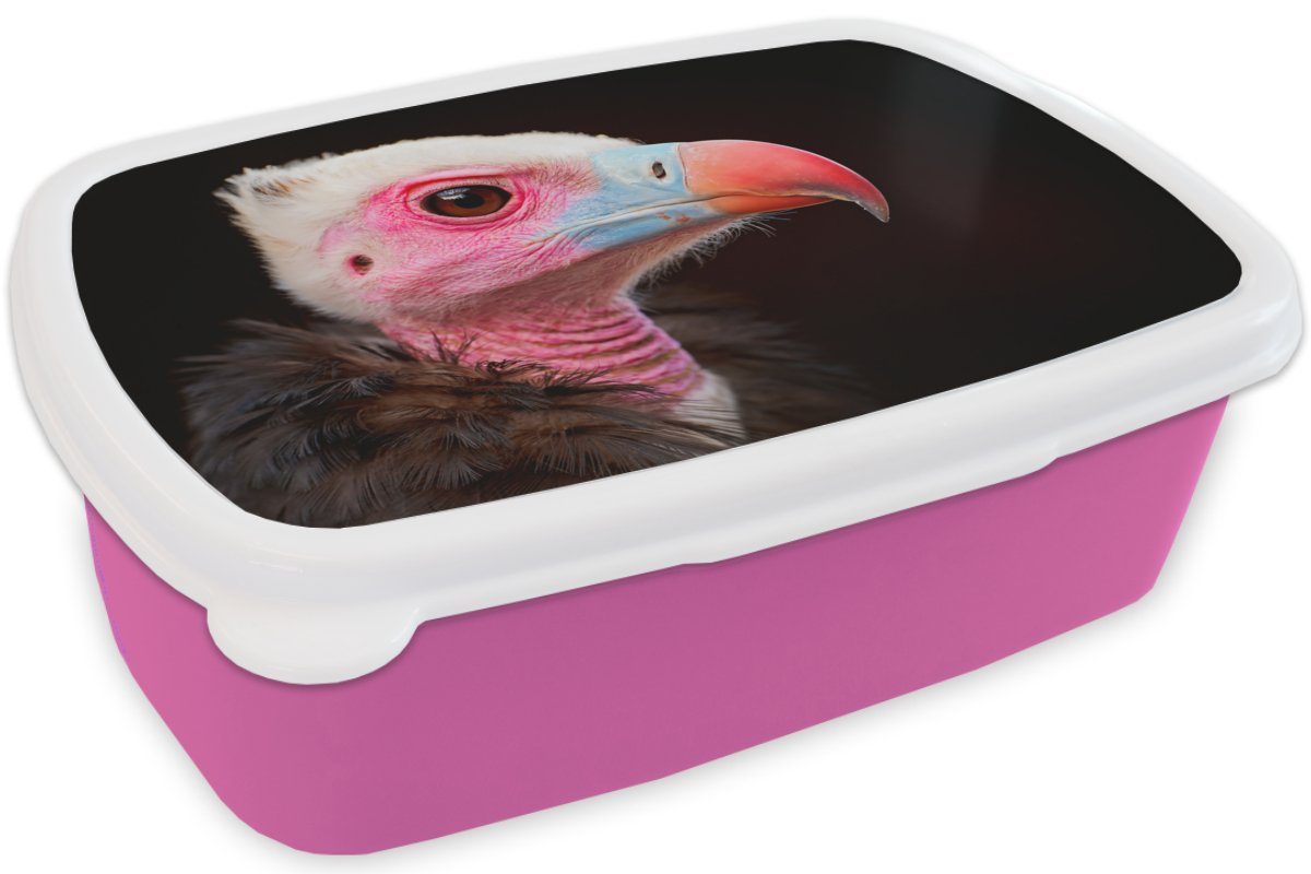 Brotdose Kunststoff Schnabel, für Erwachsene, Brotbox - Vogel MuchoWow (2-tlg), Snackbox, rosa Mädchen, Kunststoff, Lunchbox Geier Kinder, -