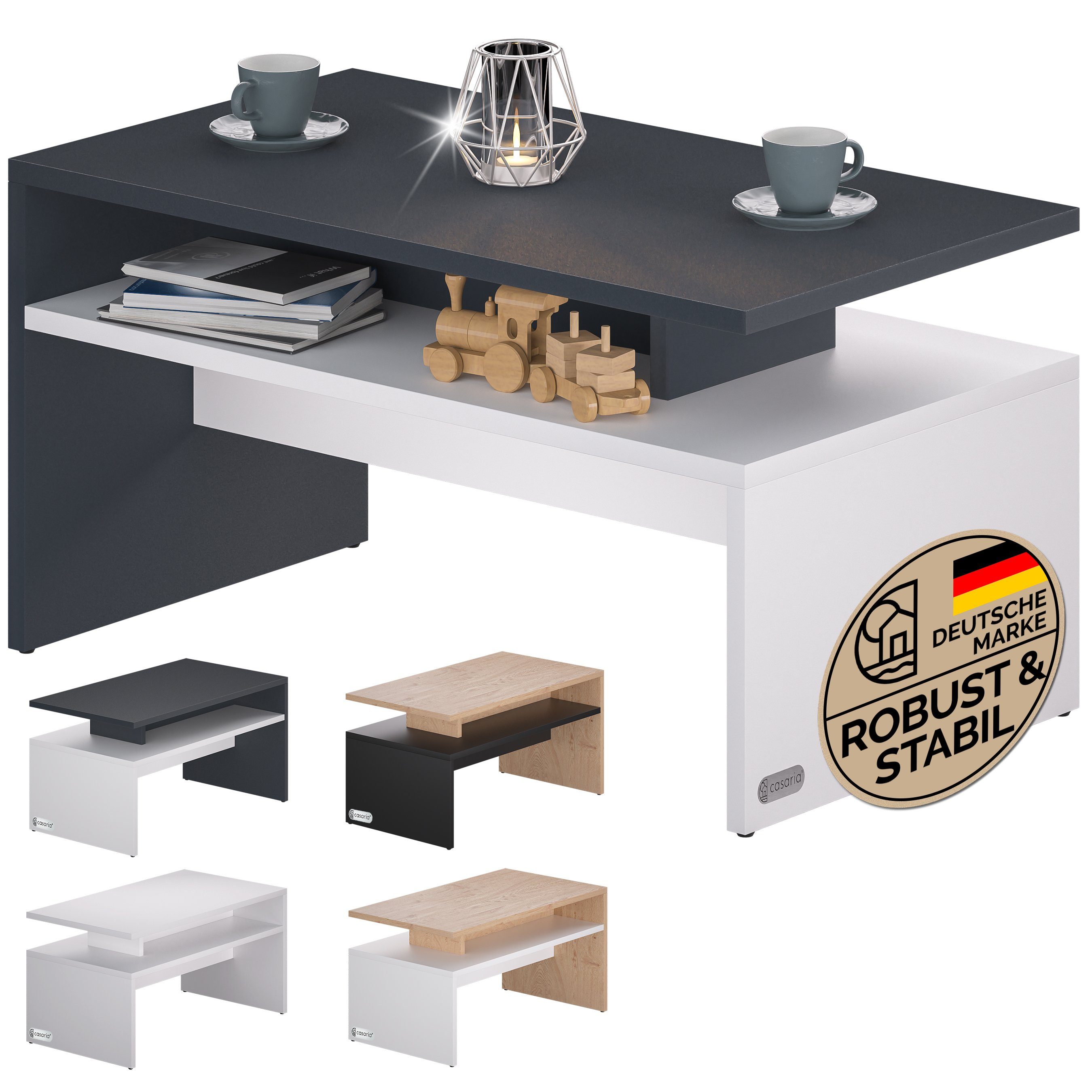 Casaria Couchtisch Sacramento, 92x51x48 cm Kratzfest Holz 50kg Belastbarkeit Modern Groß Wohnzimmer