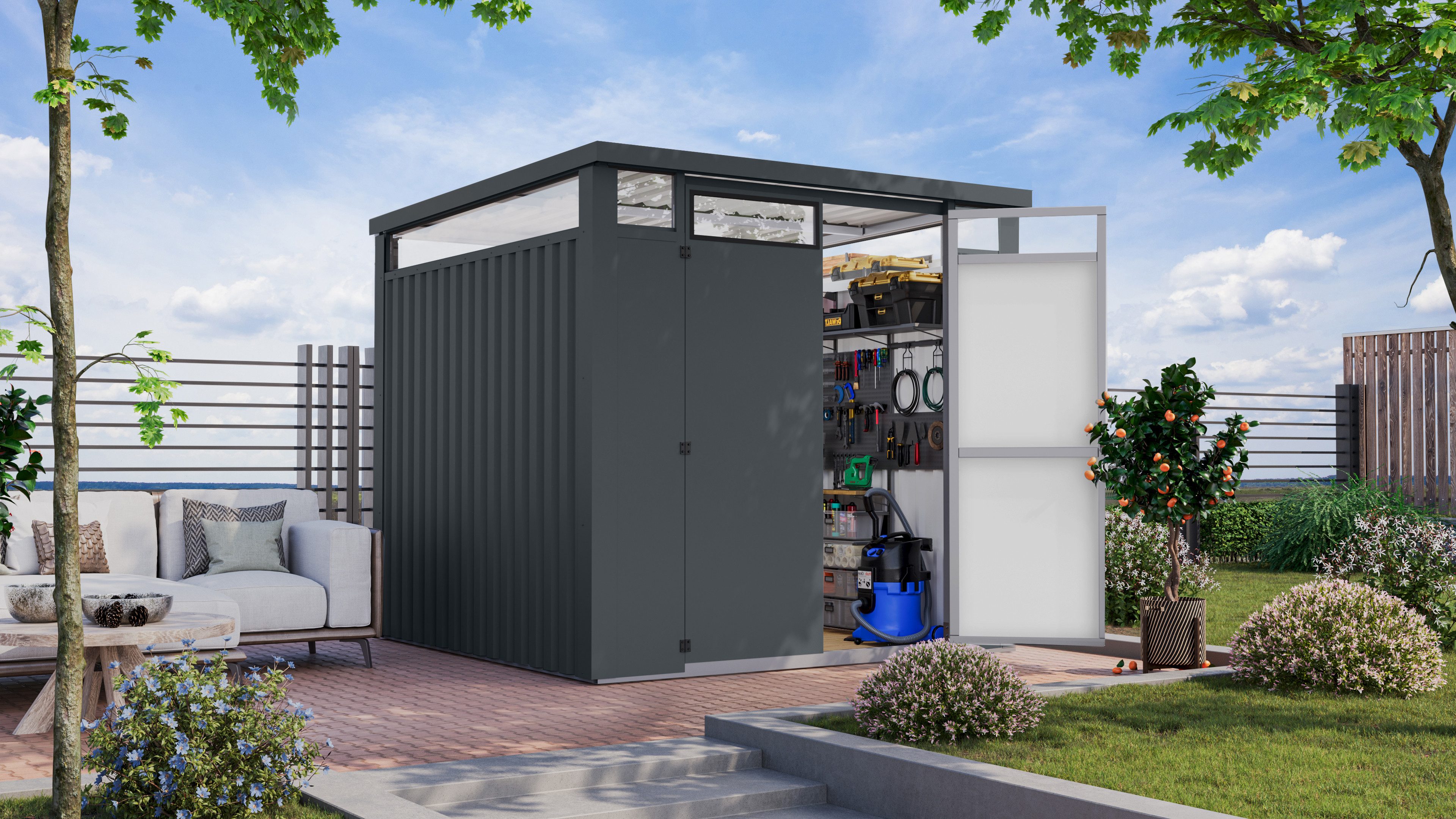 Karibu Gartenhaus Metall mit Lichtband aus Kunststoff, Østen 2, BxT: 236x244,5 cm, in verschiedenen Farben