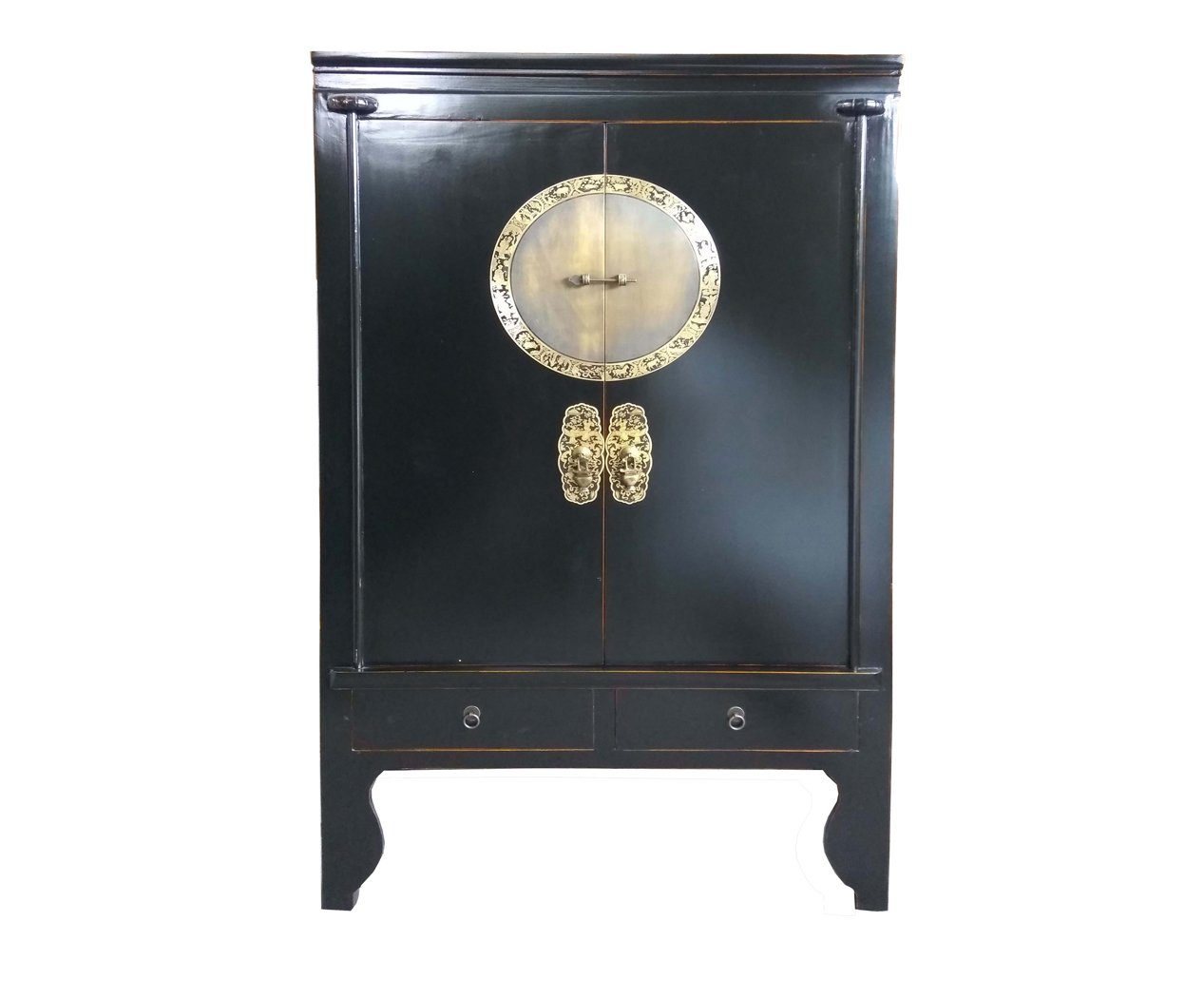 OUTLET Kommode Möbelset OPIUM Rundregal, schwarz passendem Vintage-Stil chinesischem Regal, Schrank mit Schrank; offener orientalischem (Schrank mit Hochzeitsschrank Asia mit runder Vitrine Schrank-Set 2-St),