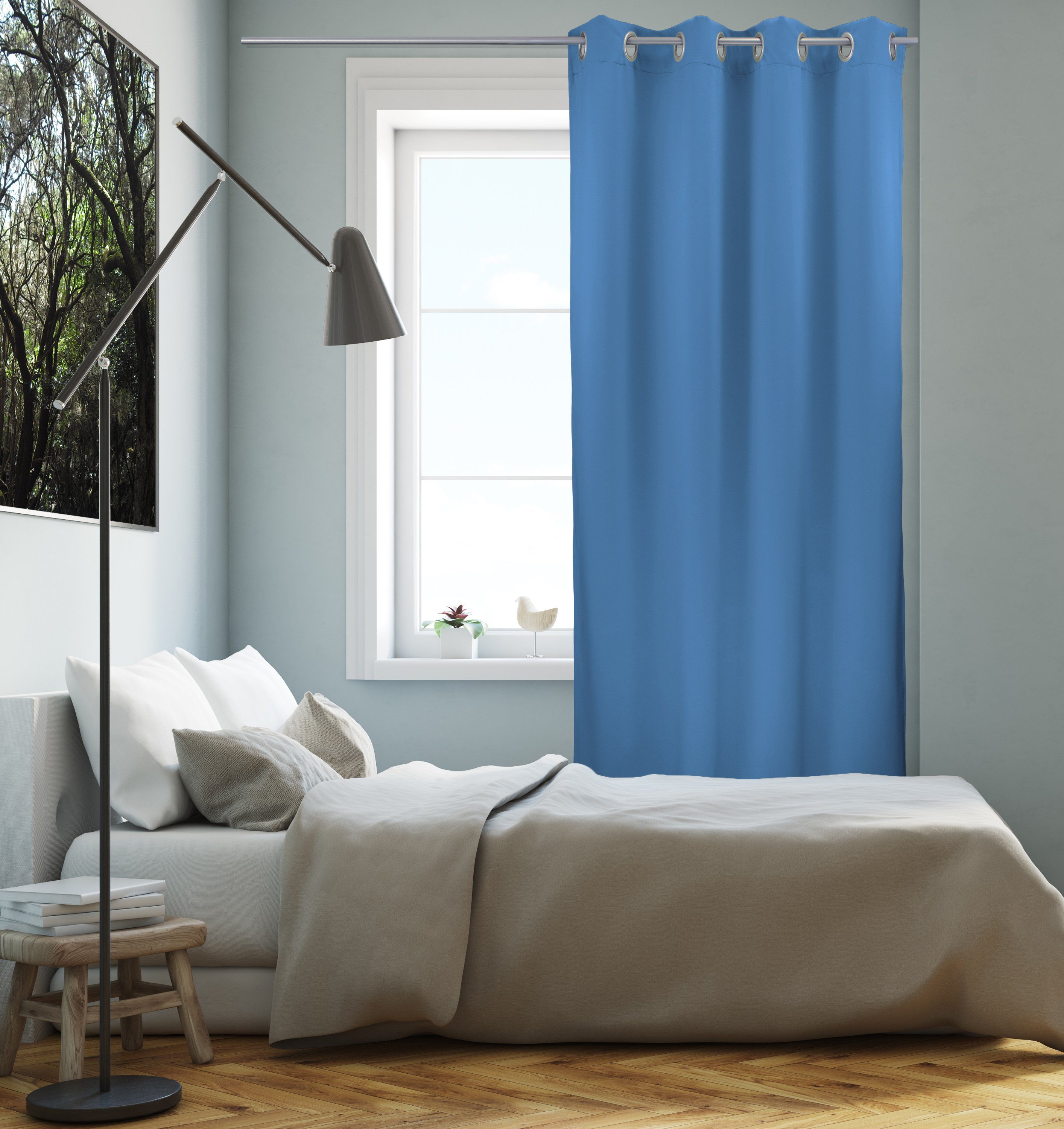 VHG, Sonnenschutz, verdunkelnd, hellblau Ösen verschiedene Energie Leon1, St), (1 Größen blickdicht, Vorhang, sparend, Polyester, Wärmeschutz, Verdunkelungsvorhang Kälteschutz, Verdunkler,