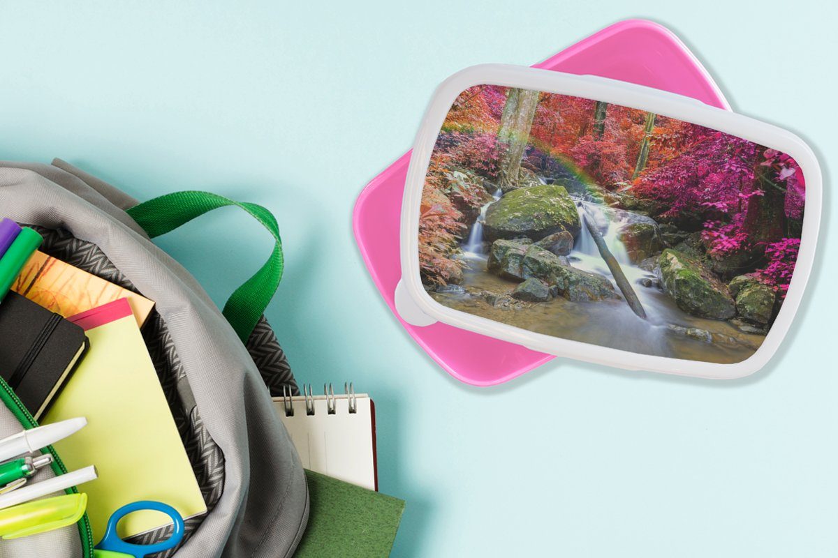 Kunststoff Steine - Moos, Snackbox, Wasserfall Lunchbox Brotbox - (2-tlg), für Bäume MuchoWow Regenbogen - Mädchen, rosa Kunststoff, Brotdose - Erwachsene, Kinder,