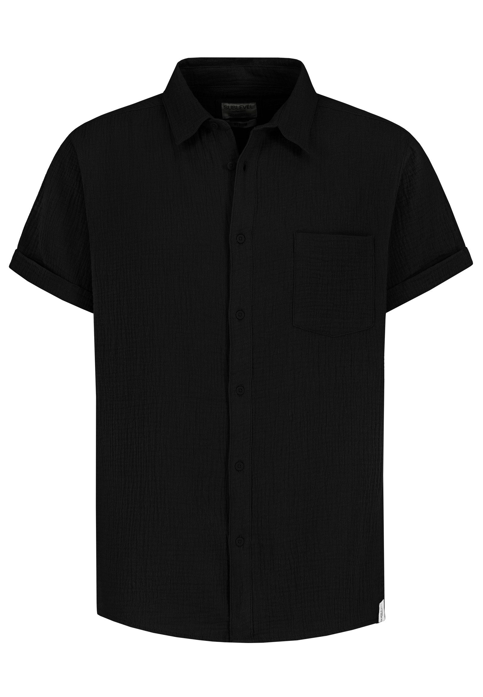 SUBLEVEL Kurzarmhemd Herren Baumwollhemd aus Musselin Freizeithemd, Brusttasche, Kentkragen