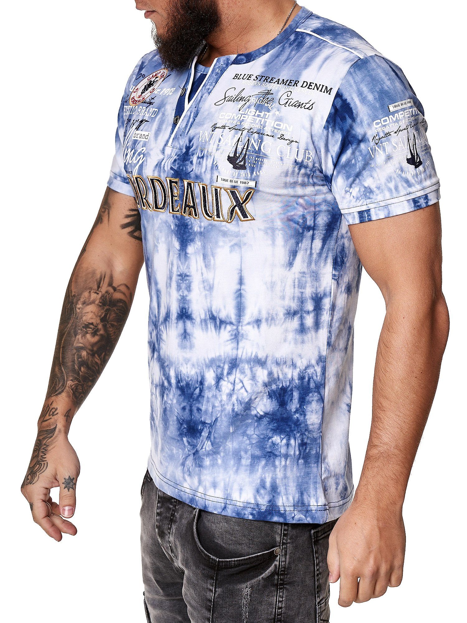 T-Shirt (Shirt Freizeit 1-tlg) Kurzarmshirt Tee, Casual Fitness OneRedox Indigo 3589C Polo Blau