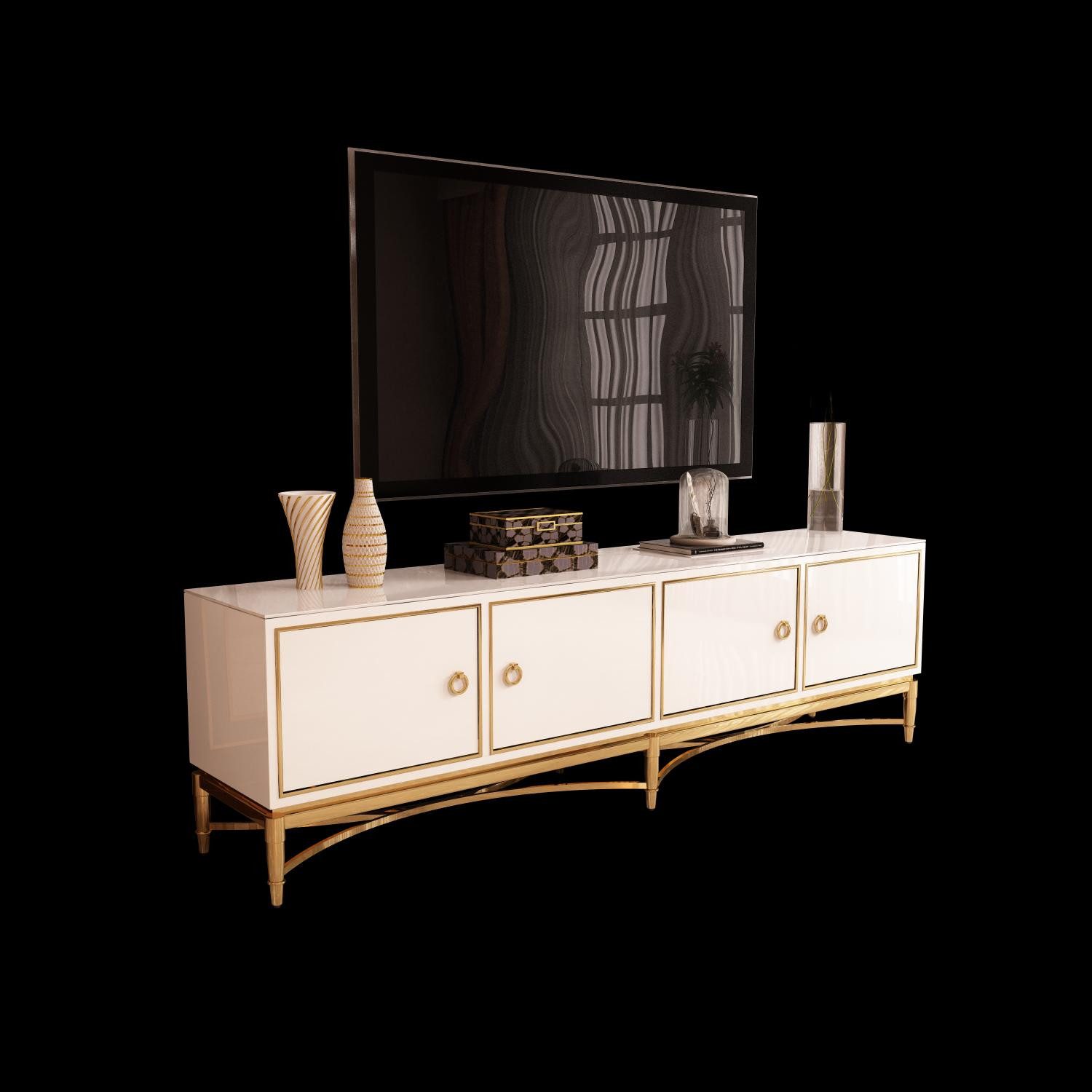 TV-Schrank Weißes Sideboard mit edelstahlfarbigen Füßen in Gold