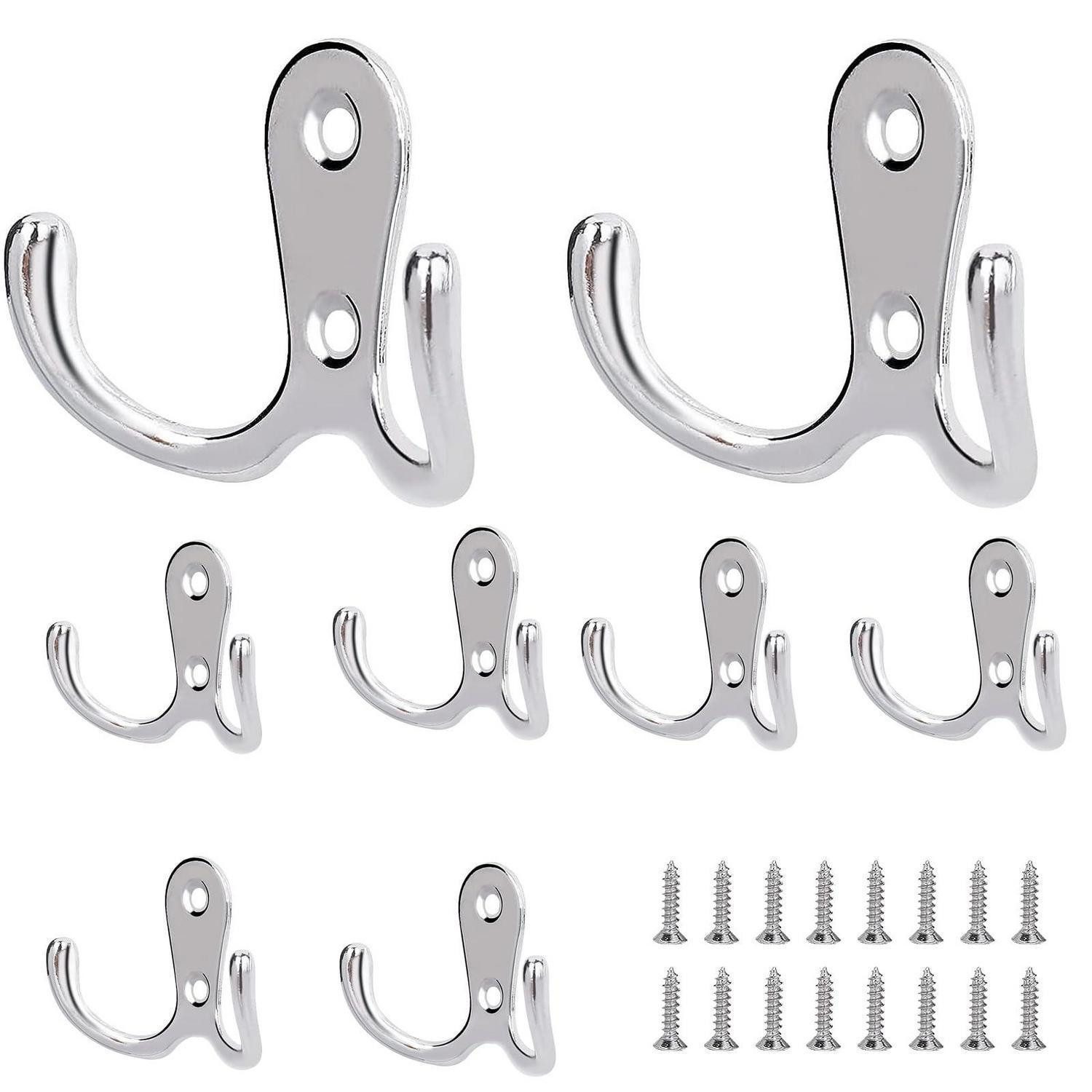 LuxusKollektion Doppelhaken Kleiderhaken Silber Doppelwandhaken Vintage mit Schrauben, (8-St)