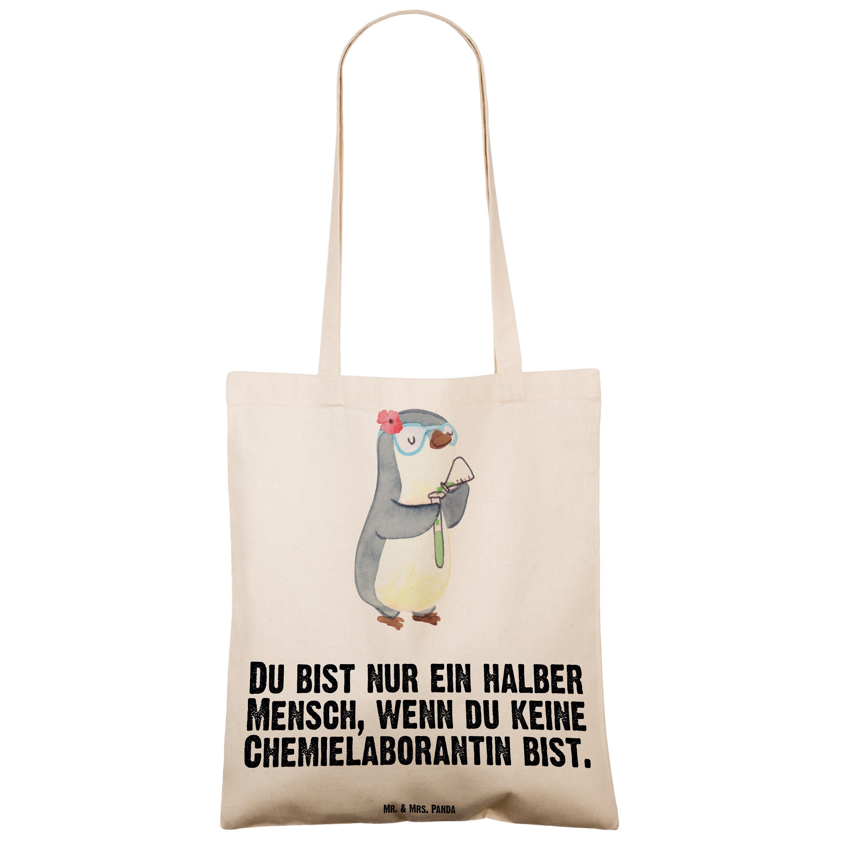 Panda - & Herz mit (1-tlg) Mrs. Mr. Jutebeutel, - Geschenk, Transparent Chemielaborantin Tragetasche Wisse