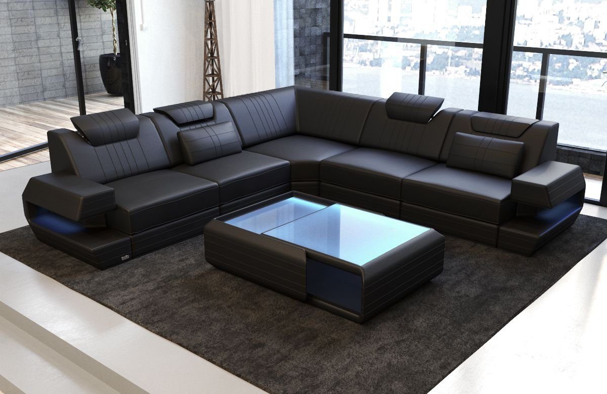 Sofa Dreams Ecksofa Ragusa - L Form Ledersofa, Couch, mit LED, Designersofa