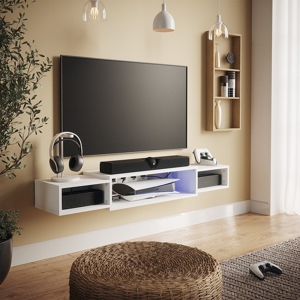 Vicco Lowboard Nordic, Weiß, 139.7 x 20.3 cm mit offenen Regalen