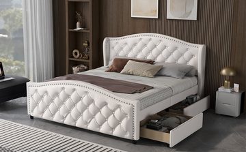 WISHDOR Polsterbett Doppelbett Stauraumbett Bett (Weiß 140 x 200 cm ohne Matratze), mit Lattenrost, Holz & Kunstleder