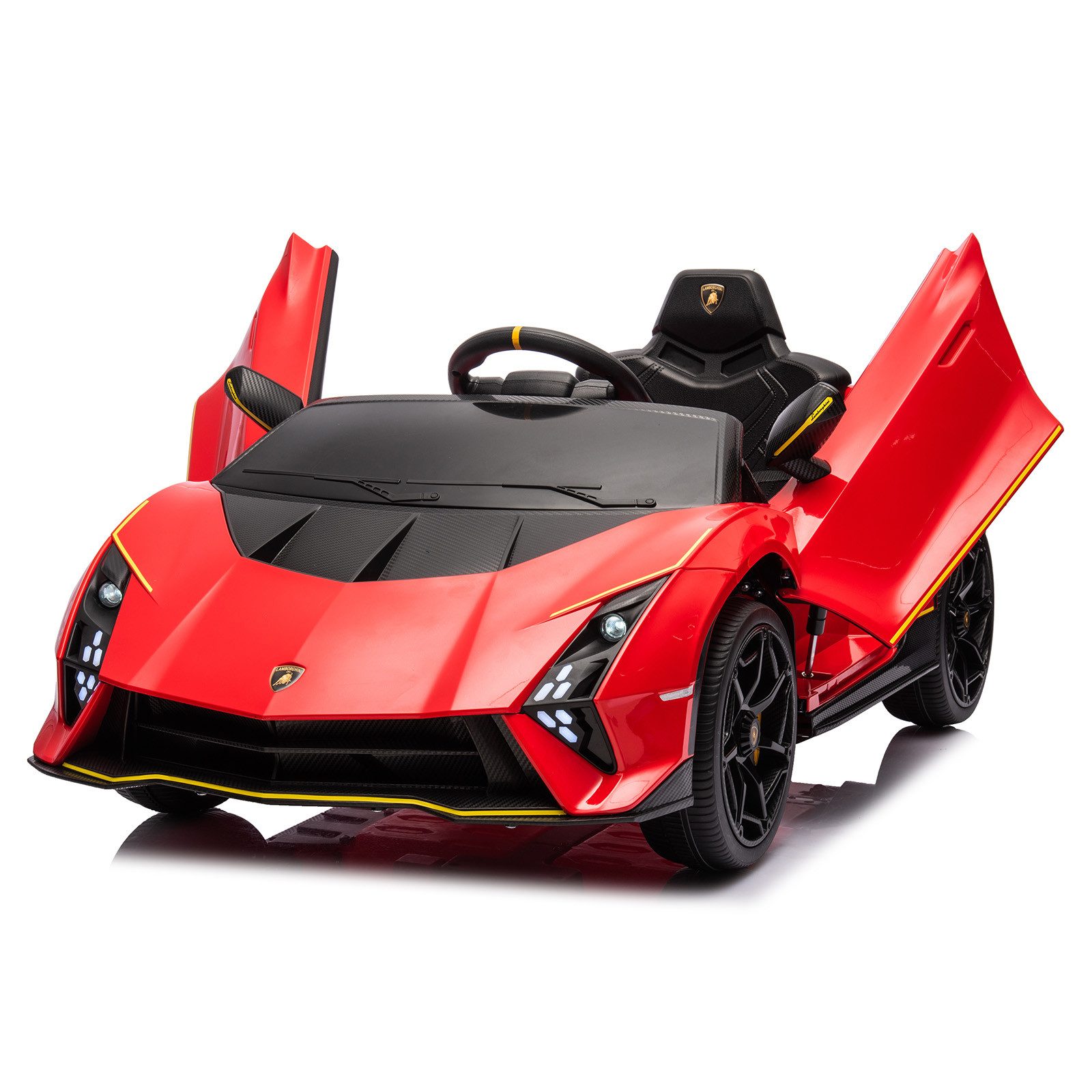 VINGLI Elektro-Kinderauto Lamborghini Auténtica, 12V mit 2,4GHz Fernsteuerung, Originallizenz, Kinder Elektroauto, 2 Motoren, für 3-8 Jahren, Weiß/Rot