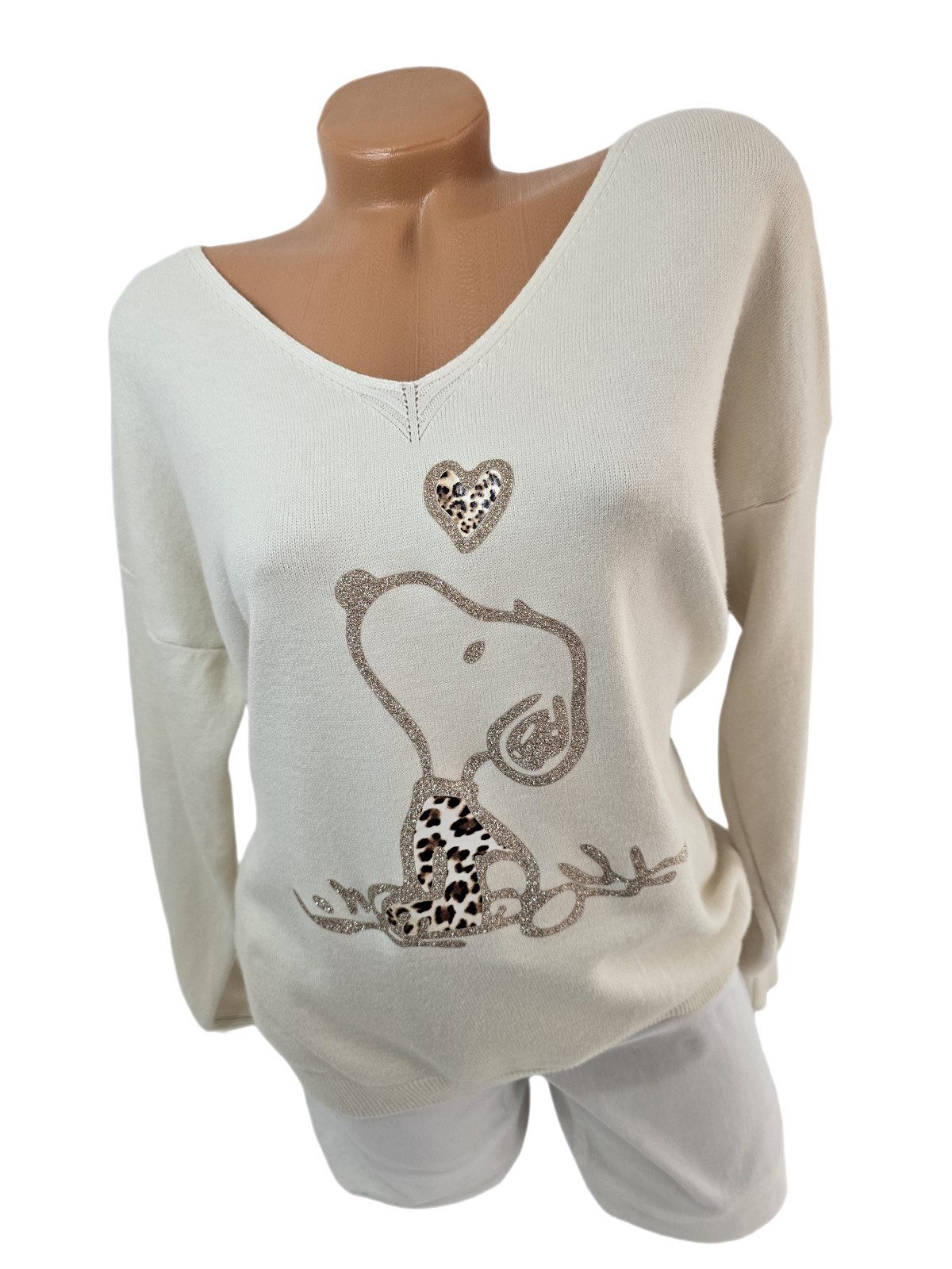 Rehoboth Moda V-Ausschnitt-Pullover Feinstrick Damen Pullover mit Comic Pri günstig online kaufen