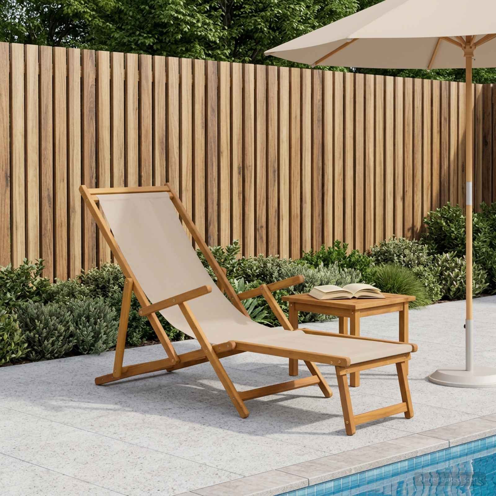 vidaXL Gartenliege Klappbare Sonnenliege Massives Eukalyptus Holz Beige, 1 St.