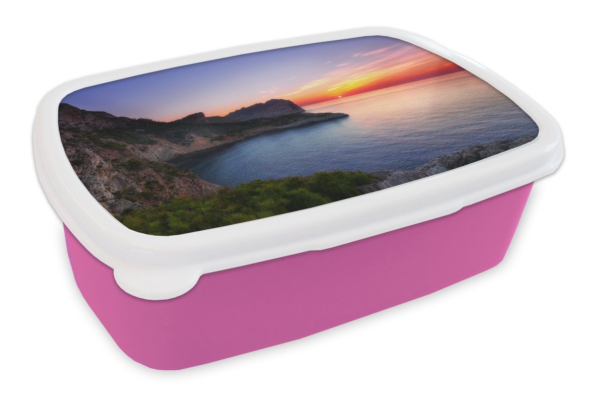 MuchoWow Lunchbox Meer - Felsen Erwachsene, - Natur, Mädchen, Kunststoff für (2-tlg), Kunststoff, Brotdose Berge - rosa Kinder, Brotbox Snackbox