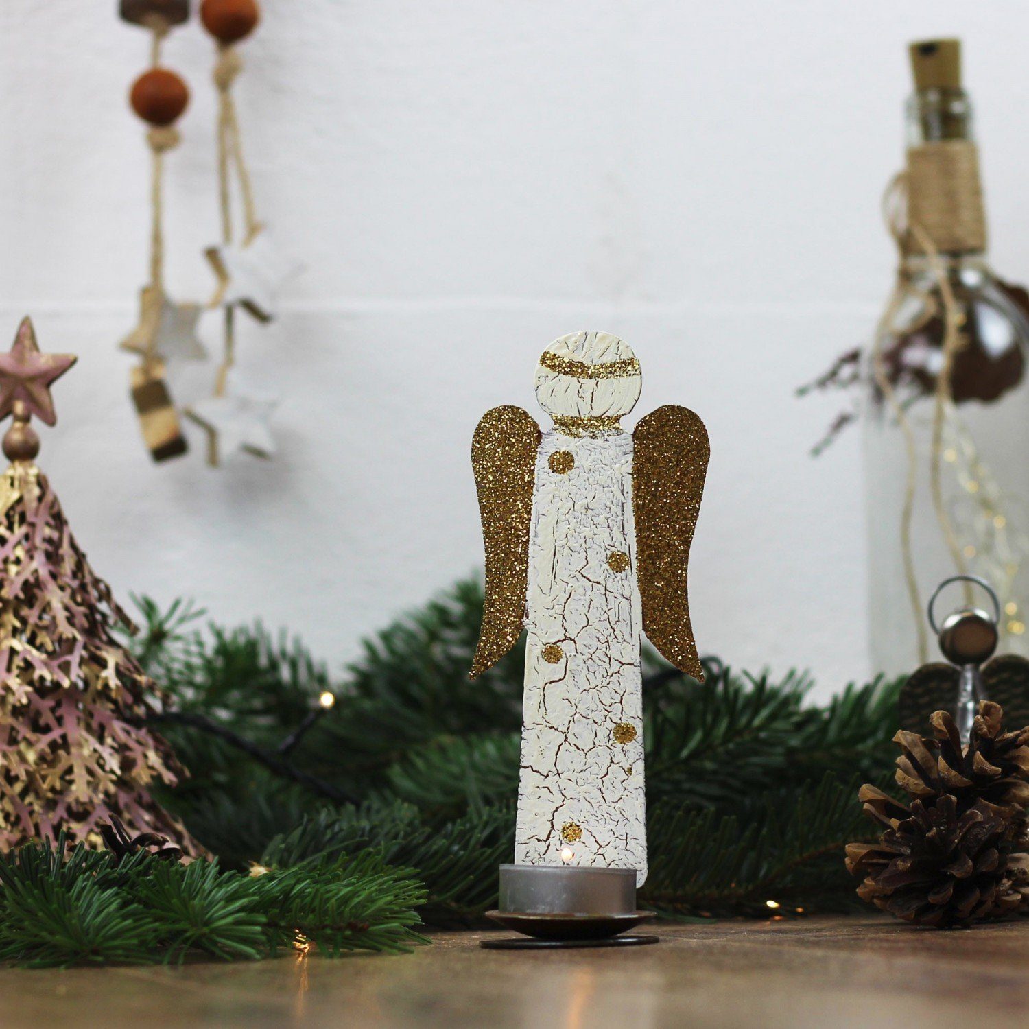 mitienda Teelichthalter Teelichthalter Engel weiß, Weihnachtsdeko