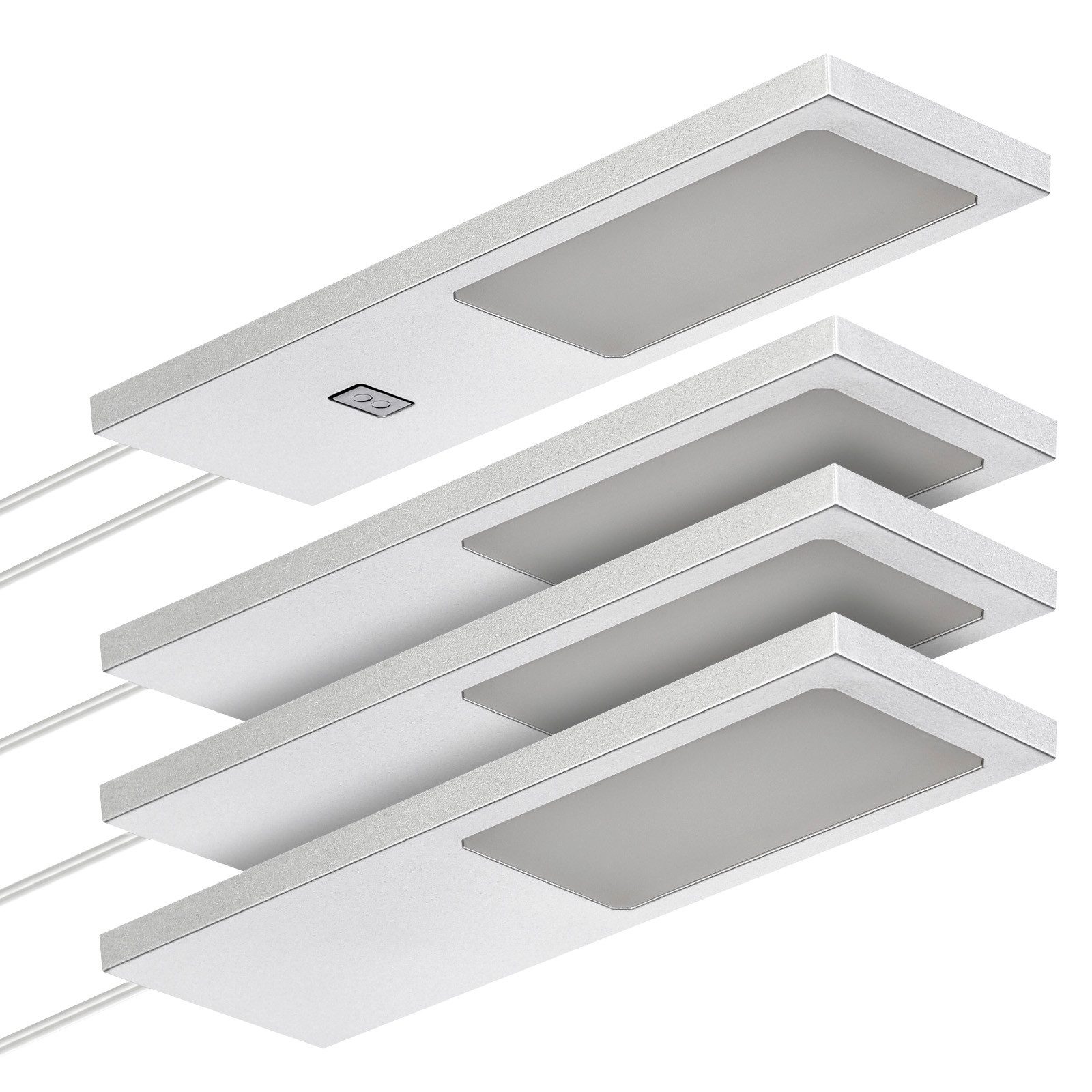 SO-TECH® LED Unterbauleuchte LED Möbelleuchte GIULIA II, stufenlos dimmbar, LED fest integriert, Neutralweiß, 4er Set neutralweiß mit/ohne Sensor inkl. 33W Trafo, silber