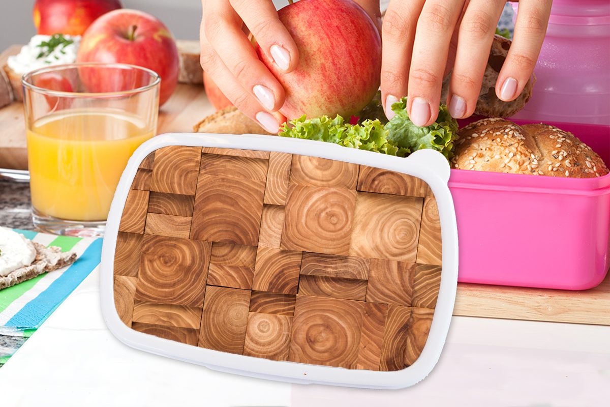 Erwachsene, Kinder, Brennholz Snackbox, (2-tlg), Brotbox Mädchen, MuchoWow in Lunchbox für rosa Kunststoff Brotdose Kunststoff, Blöcken, sauberen