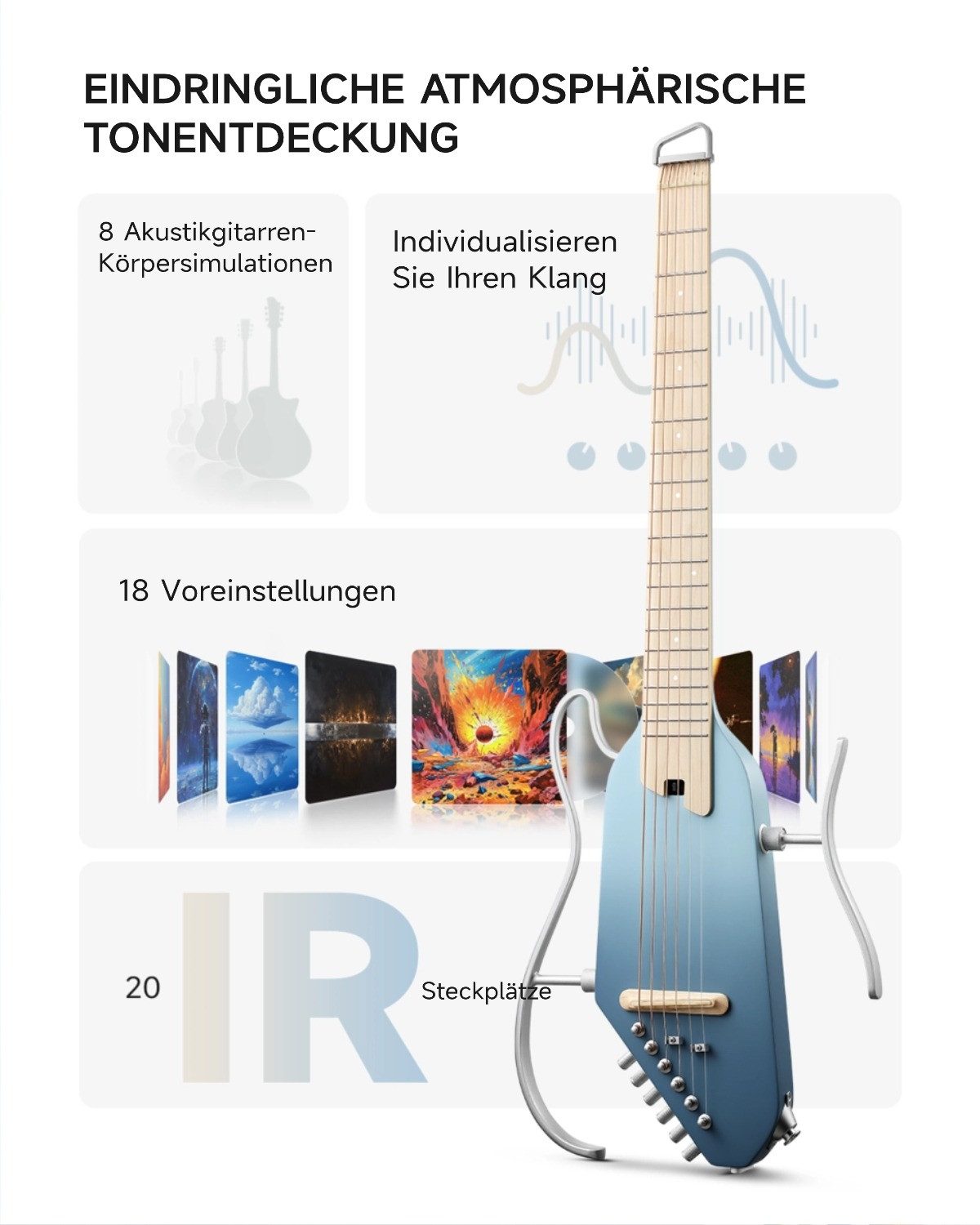 Donner Akustikgitarre HUSH I PRO Reisegitarre Effekte Smart E-Gitarre Set mit Kopfhörer, Matt Federleichte kopflose Gitarre, Kopfhörer, Gigbag, Gurt, Ladekabel, Ideal für Reisen und zum Üben